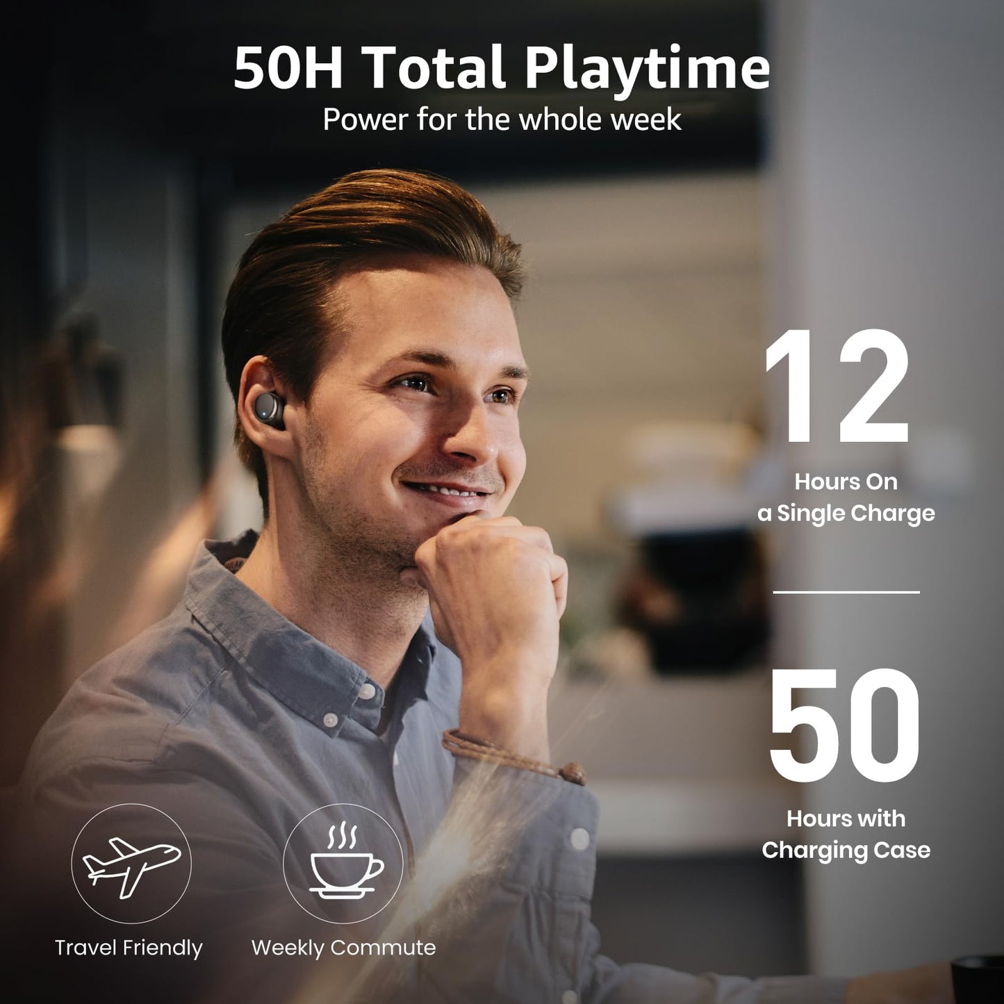 TOZO T6 Wireless Earbuds, Bluetooth Ear Buds, Stereo Sound in Ear Headphones, 50 Hours Playtime, AI Clear Call, Wireless Charging Case, APP