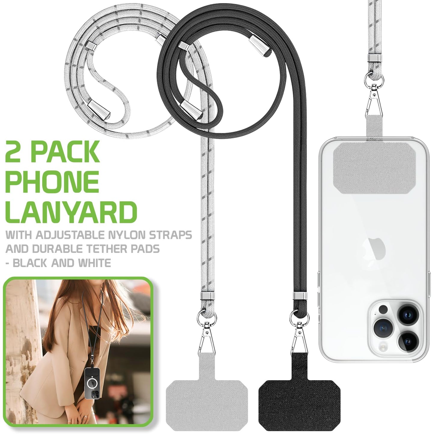 Cellet 2-Pack Universal Phone Lanyard with Adjustable Nylon Neck Strap - Secure Tether Pad Compatible with All Smartphones - Hands-Free Carrying
