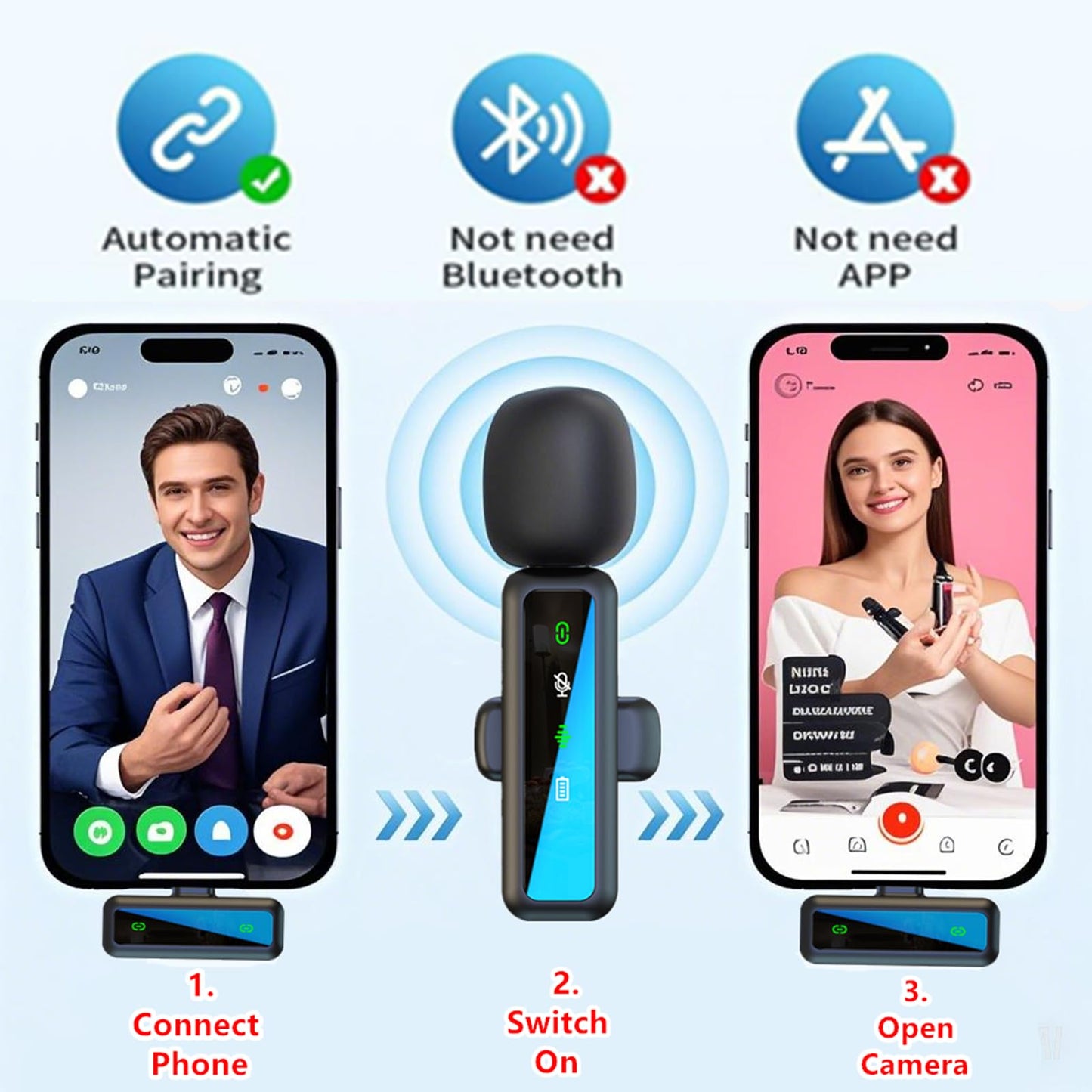 Wireless Lavalier Microphone for iPhone - iPad, Android Phone Computer, Mini Microphone for Live Streaming, Video Recording, Outdoor or Indoor