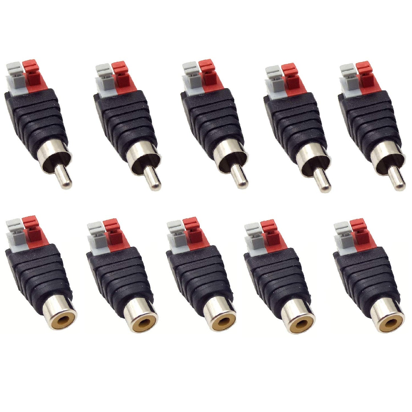 MATTOX 10 Packs Phono RCA Female and Male Combo, Wire Cable to Audio Male and Female AV 2 Screw Terminal Female Video Audio Spring Press Type Balun