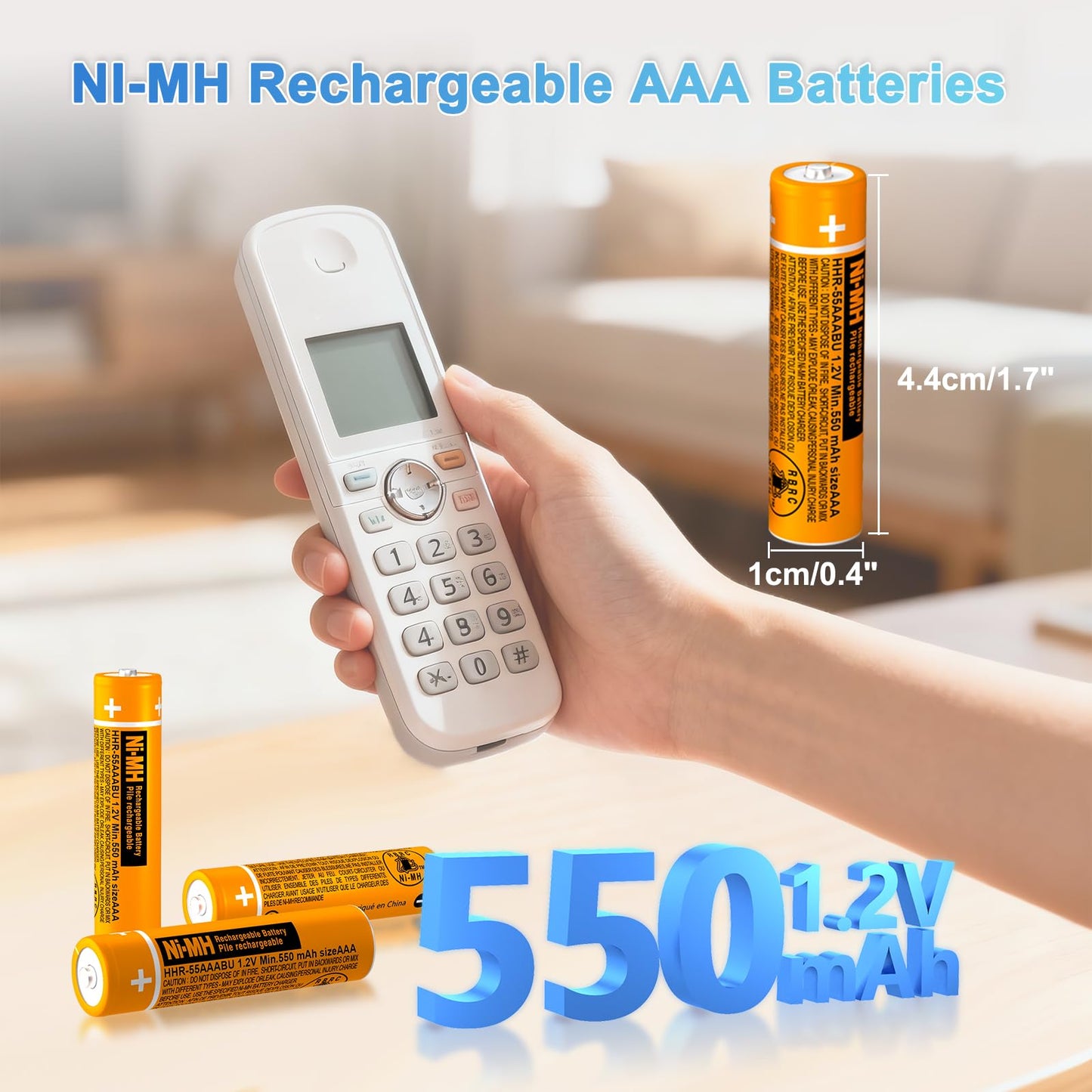BENNTOP 8 Pack NI-MH AAA Rechargeable Battery 550mah 1.2V AAA Batteries for Panasonic Cordless Phones,Remote Controls,Electronics HHR-55AAABU