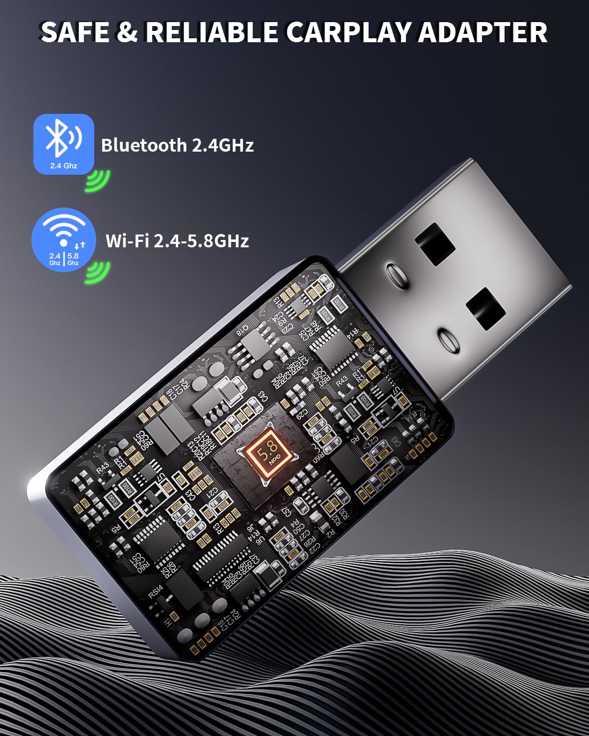 Wireless CarPlay Adapter for Apple iPhone,Compact Design Car Play Adapter Convert Wired Apple CarPlay to Wireless with USB/USB C Port,Plug