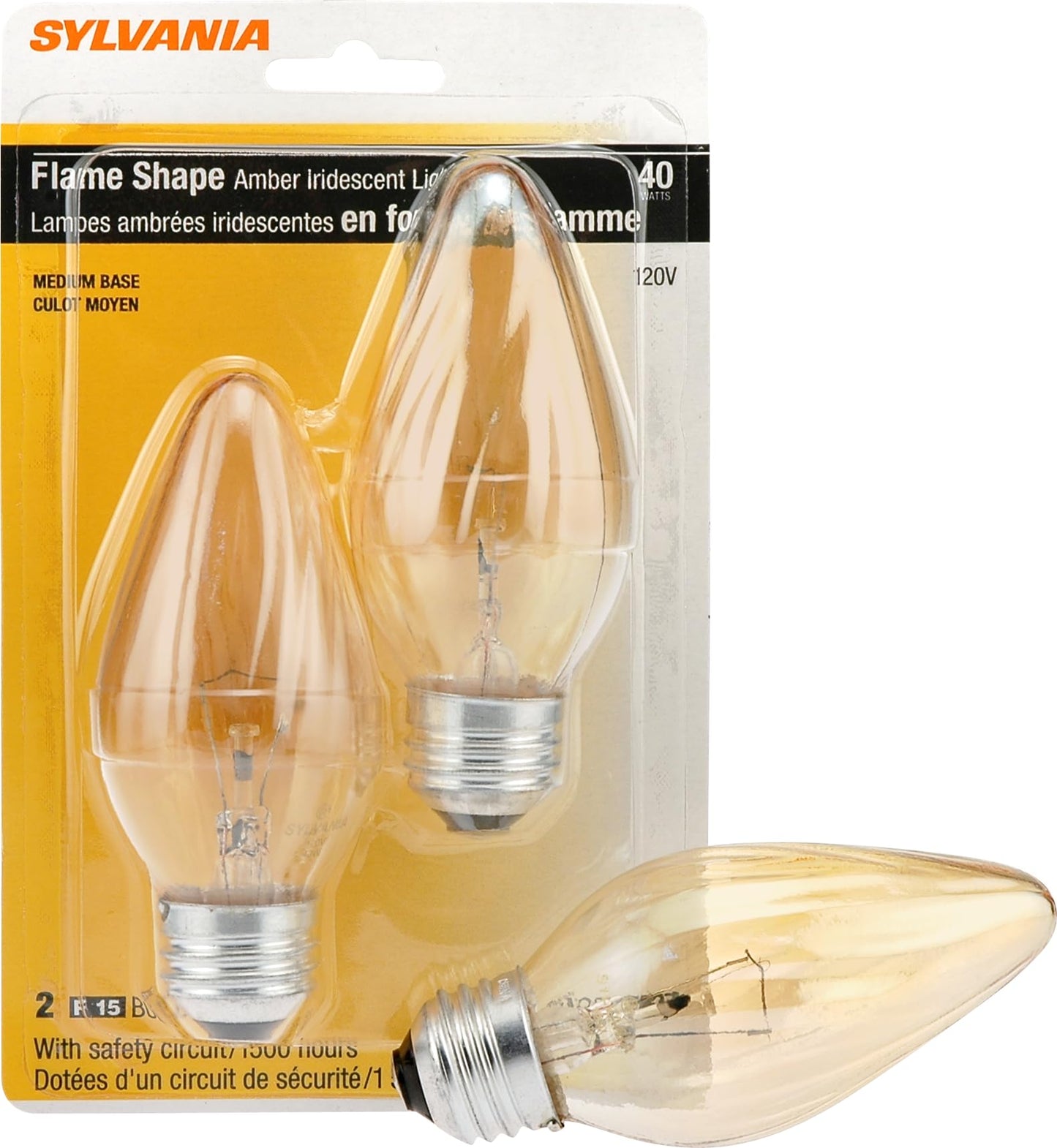 Sylvania Incandescent 40 Watt F15, E26 Base Flame Light Bulbs, 2 Pack