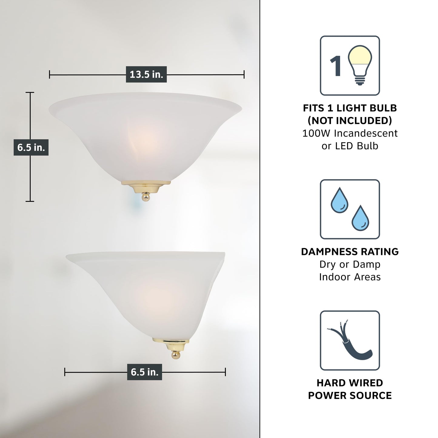 Designers Fountain 6020-AST Wall Sconce, 13 in , White