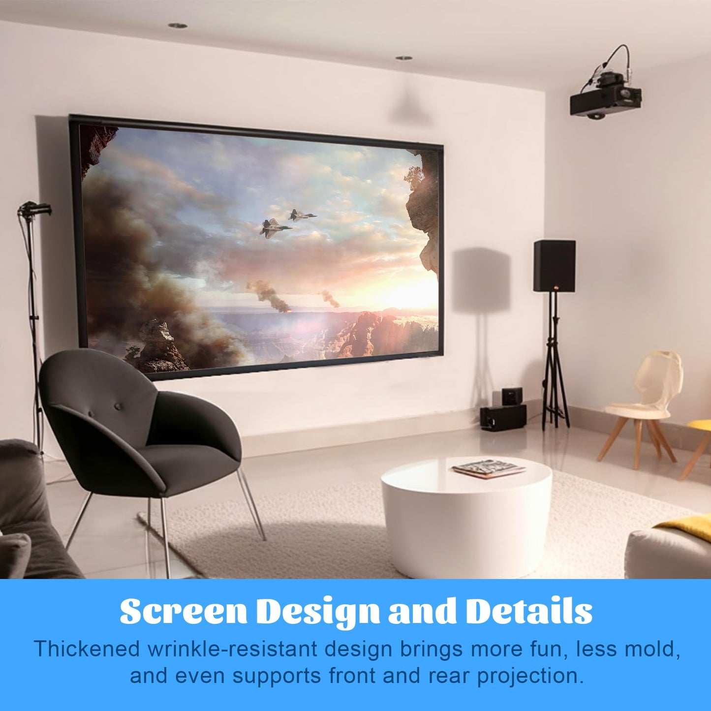 135inch Fixed Aluminum Frame Projector Screen, 16:9 HD 3D Ready Wall Mount Projection Screen for Indoor Movie Video Home Theater Cinema Office