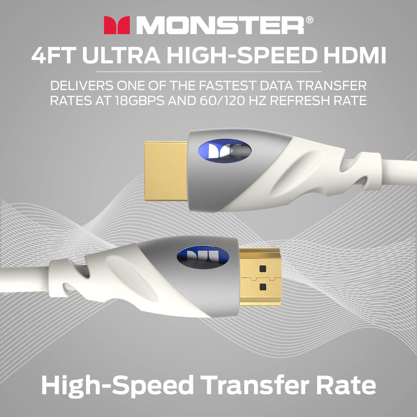 Monster HDMI Cable 4k Ultra HD with Ethernet - Corrosion-Resistant 24k Rose Gold Contacts and V-Grip Connection - HDMI Cable for PS3 and Computer