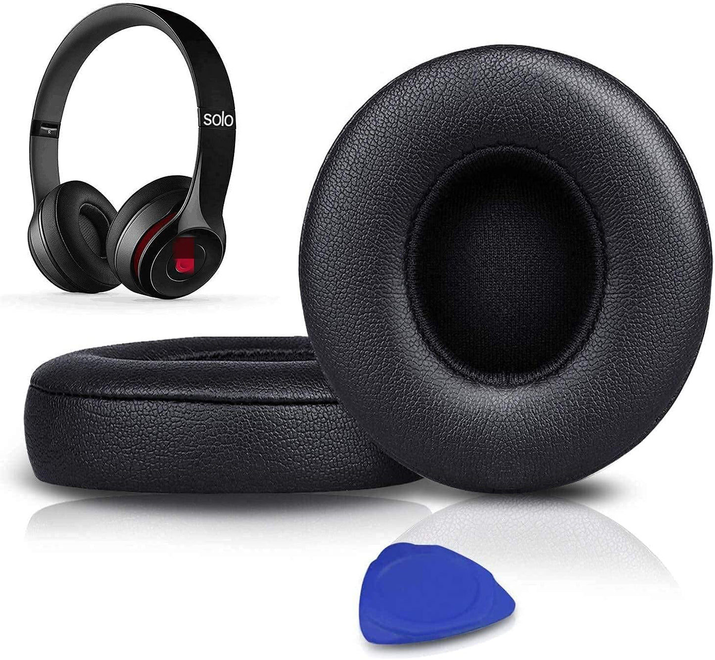 SoloWIT Ear Pads Replacement for Beats Solo 2 & Solo 3 On-Ear Headphones, Softer Protein Leather, Added Thickness - Black