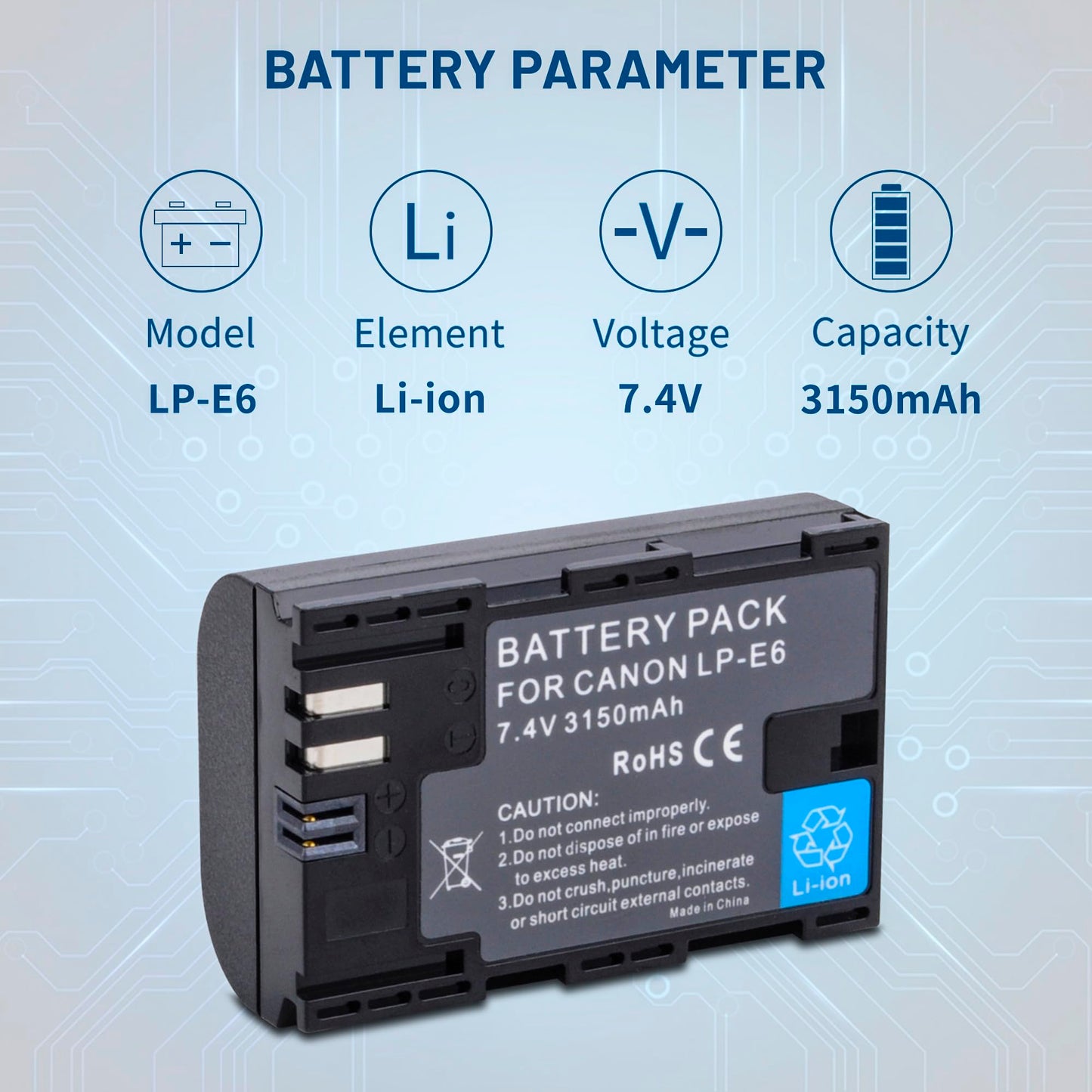 2-pack LP-E6 LP-E6N Batteries with Dual Charger for Canon EOS 5D Mark II, 5D Mark III, 5D Mark IV, 5DS, 5DS R, 6D, 6D Mark II, 7D, 7D Mark II, 60D