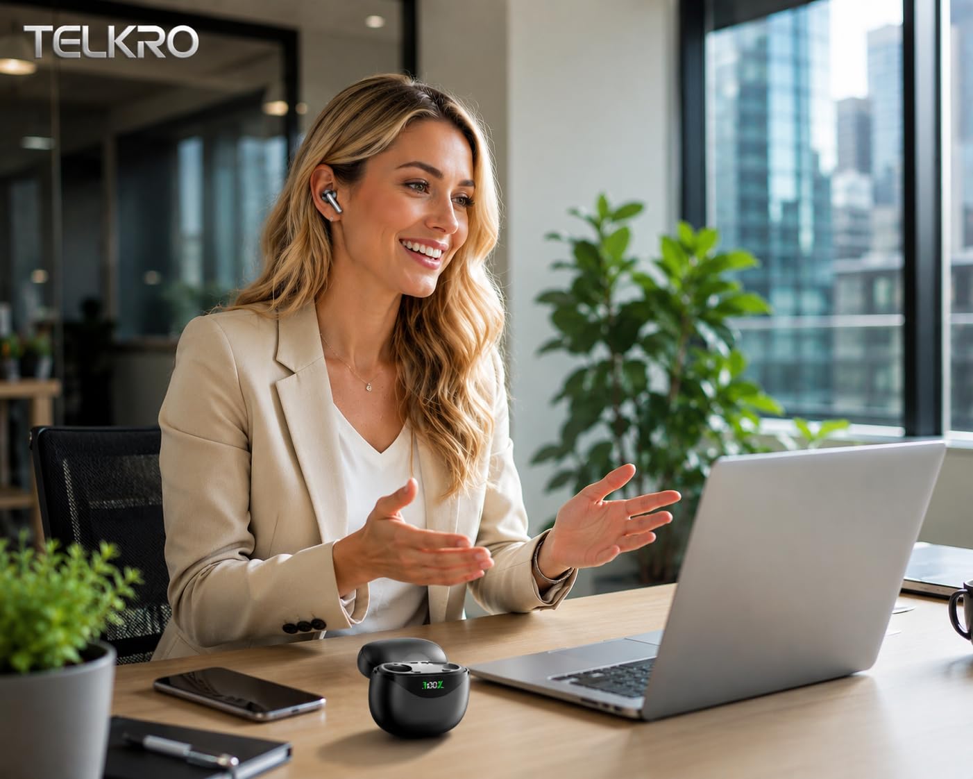 TELKRO Digital Pro 4 Wireless Earbuds, Bluetooth 5.4, Hi-Fi Stereo Sound, Long Battery Life, Hands-Free Calling, Dual LED Display, USB-C Fast