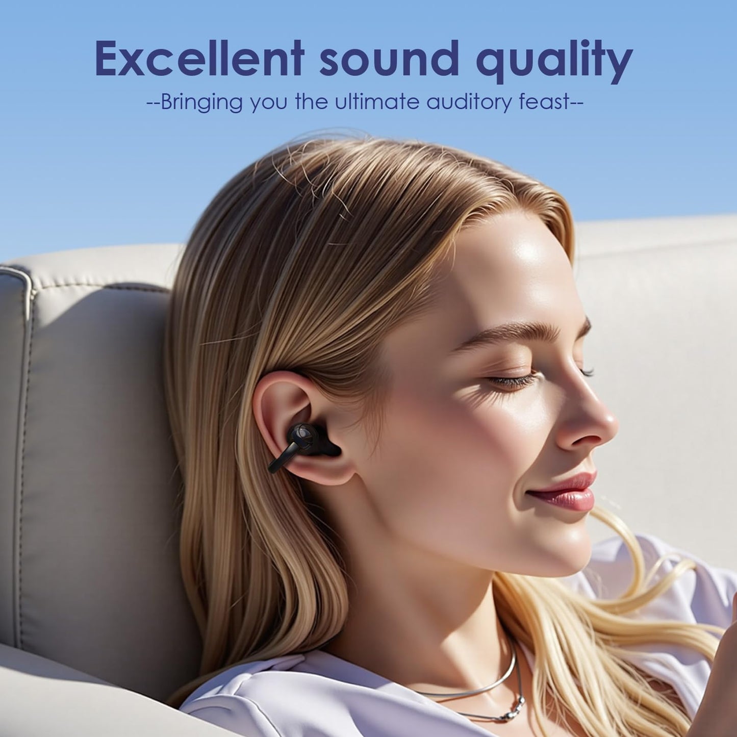 Open Ear Ring True Open Ear Headphones, Lightweight Comfort Open Ear Clip Wireless Earbuds, 40H Play Bluetooth 5.4 Headphones with Smart Digital