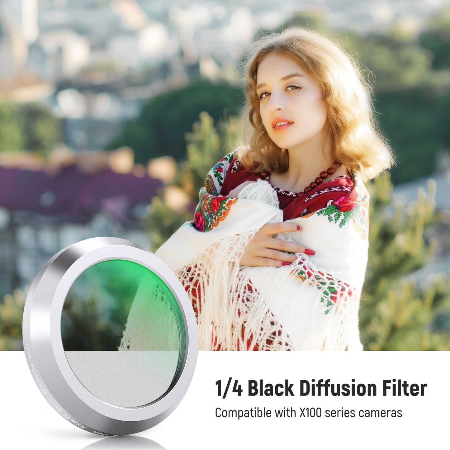 NEEWER Black Diffusion 1/4 Filter, Dreamy Cinematic Effect Lens Filter for X100 Series Cameras, Multi Coated Optical Glass, for Fujifilm X100 X100S