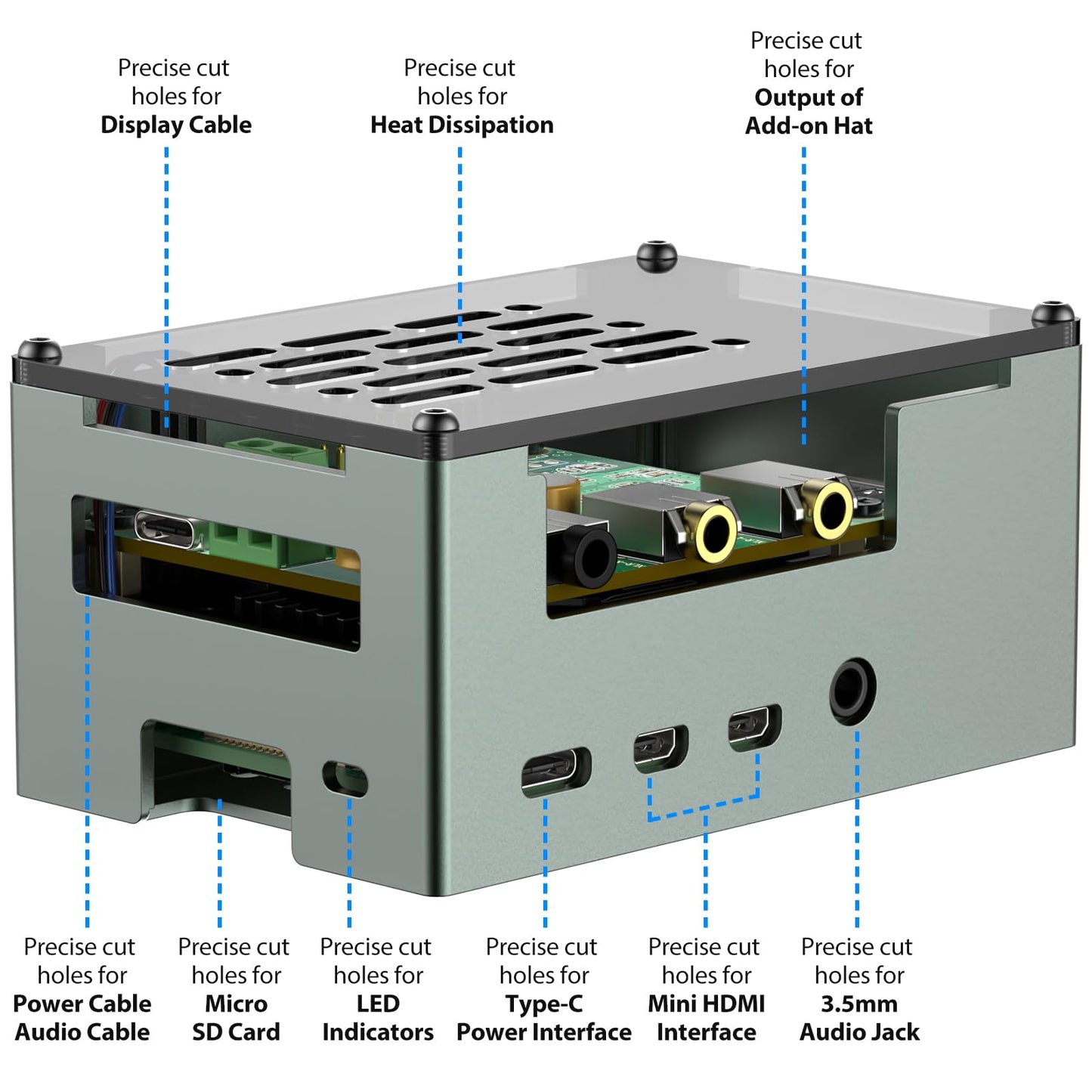 InnoMaker Aluminum Alloy Case for Raspberry Pi 4 - Compatible with DAC/DAC PRO/AMP/AMP PRO/RS485&CAN HAT, 3510 PWM Fan & Passive Heatsink Cooling