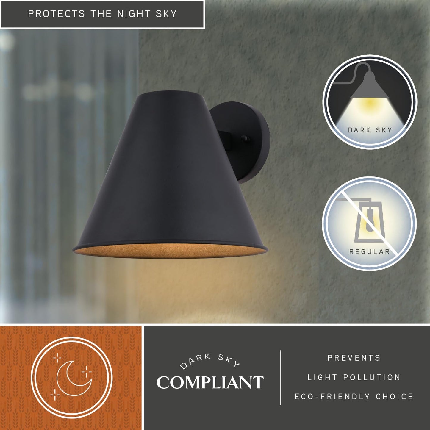 VAXCEL Smith 9 in. H 1-Light Textured Black Contemporary Outdoor Wall Sconce Made of Durable Steel, Metal Shade, LED Compatible, Dark Sky Compliant