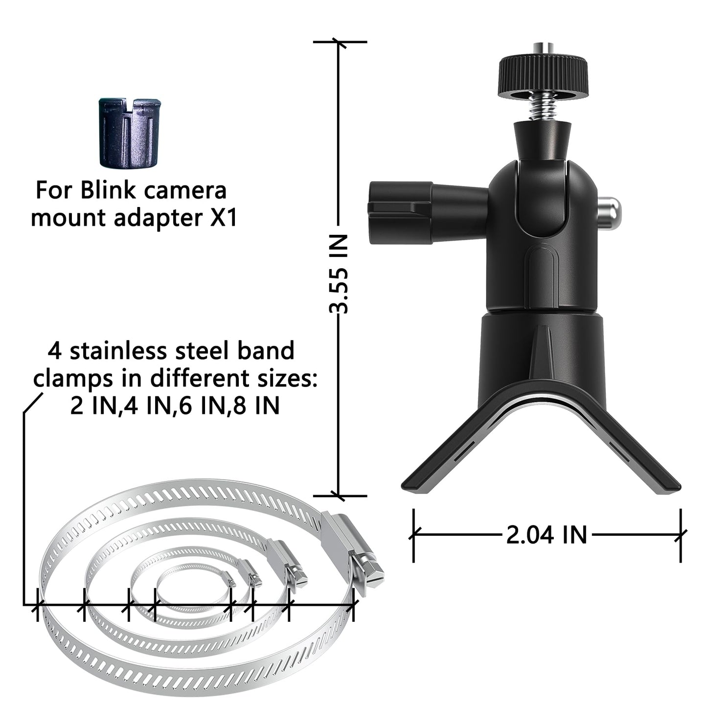 Universal Adjustable Stainless Mount Bracket Outdoor Security Camera 360 Degree Hoop Hose Clamp Pipe Poles Mount No-Drill Holes Compatible