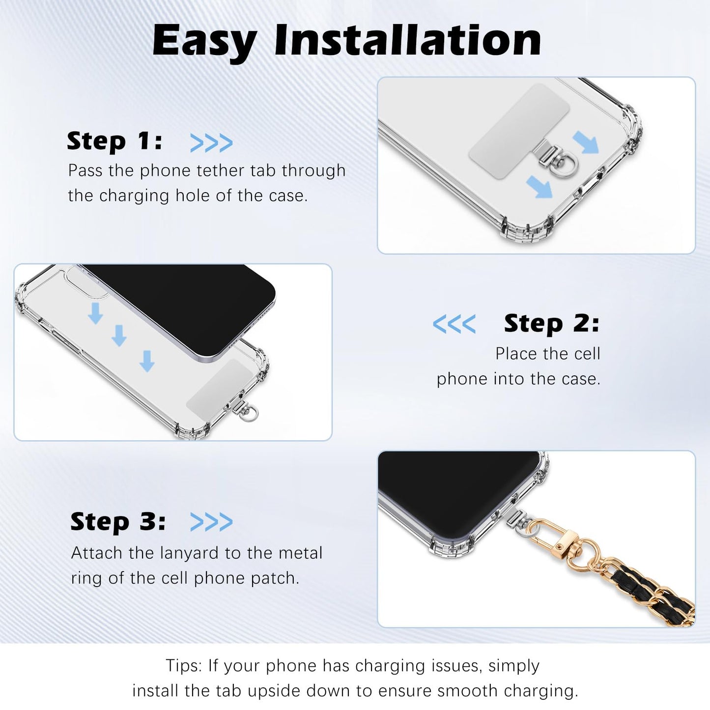 MoKo 2 Pack Metal Phone Tether Tabs, Rotatable 360° Phone Lanyard Patch, Rectangle Tether Tab for Most Full Coverage Cases, Universal Cellphone Strap