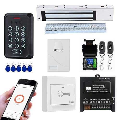 Smart Door Access Control System with 280KG 600lbs Magnetic Lock, WiFi & Tuya App Remote Unlock, Waterproof Keypad Reader (ID & IC Card), Power