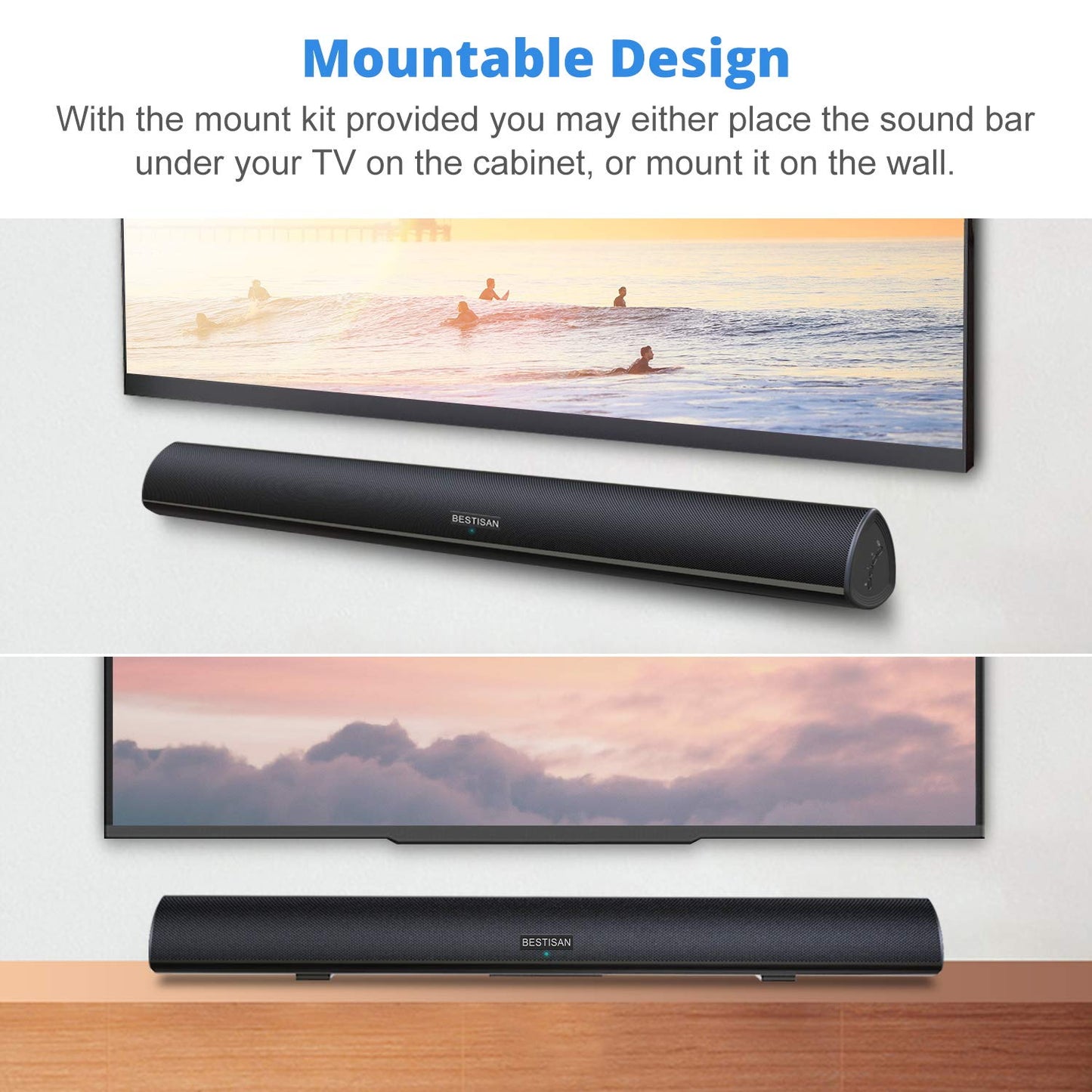 BESTISAN 80 Watt Soundbar, Sound Bars for TV of Home Theater System (Bluetooth 5.0, 34 inch, DSP, Strong Bass, Wireless Wired Connections, Bass