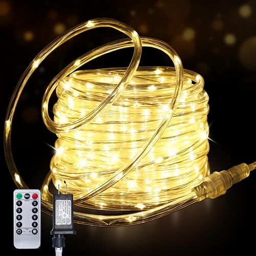 WEGRASY Connectable 50ft Rope Lights Plug in, 300LED Rope Lights IP65 Waterproof Tube Lights with 8 Modes Remote Timer for Outdoor Indoor Patio