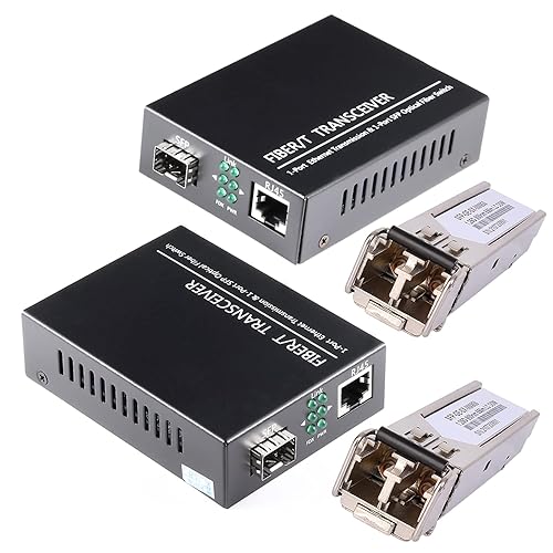 A Pair of 1.25G/s Bidi Gigabit Multi-Mode Fiber Ethernet Media Converter with 2PCS Bidi SFP LC Dual Transceiver Module Included, 10/100/1000Base-Tx