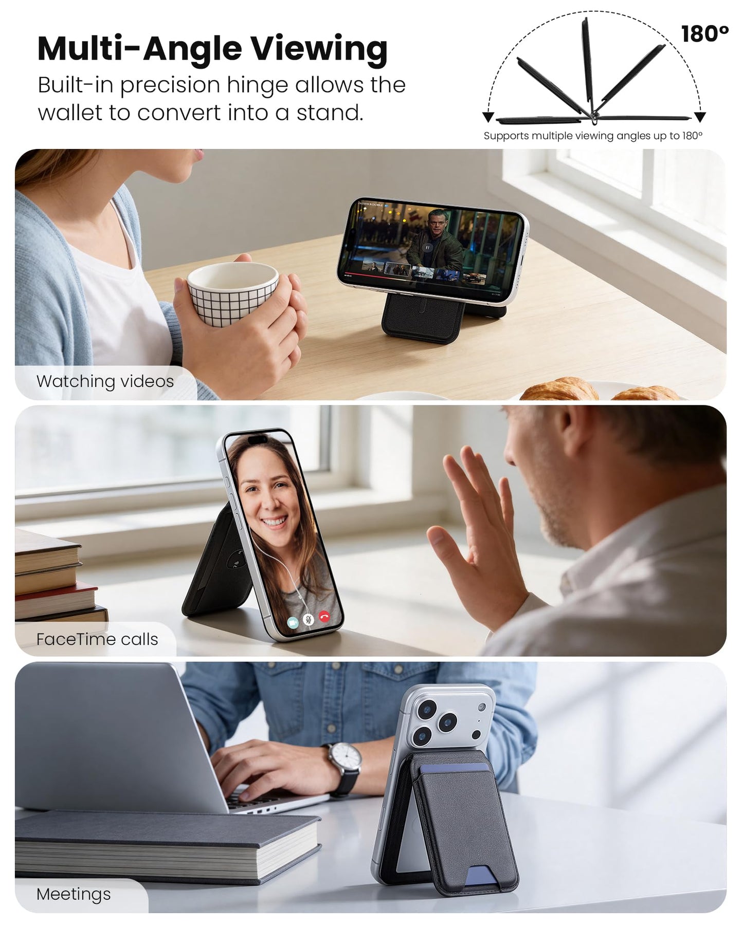 Aistprag Magnetic Wallet with Stand, Slim Magnetic Card Holder for iPhone 12-17 Series, PU Leather Phone Card Case, Holds Up to 4 Cards(Black)