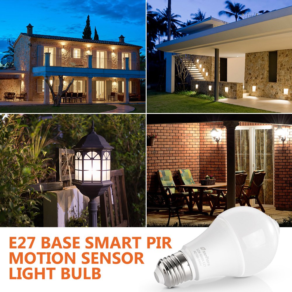 Zanflare Motion Sensor Outdoor Light Bulb, 12W(100W Equivalent), Dusk to Dawn Light Bulbs Auto On/Off Motion Detector Lights for Outside, Porch