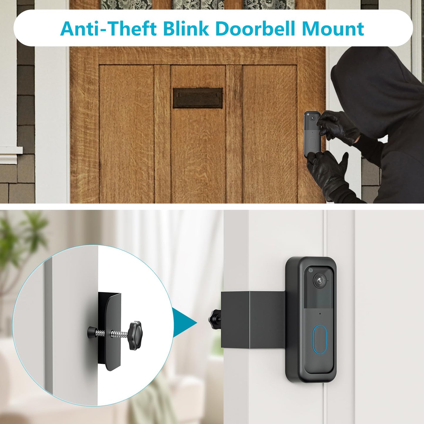 Anti-Theft Blink Doorbell Mount, No-Drill Mounting Bracket for All-New Blink Video Doorbell Camera, Non-Blocking Motion Sensor, Easy to Install, Door