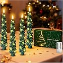 QVAIVE Christmas Tree Candles, Flameless Taper Candles with Remote & String Lights, 4 Pcs Battery Operated LED Green Christmas Candlesticks