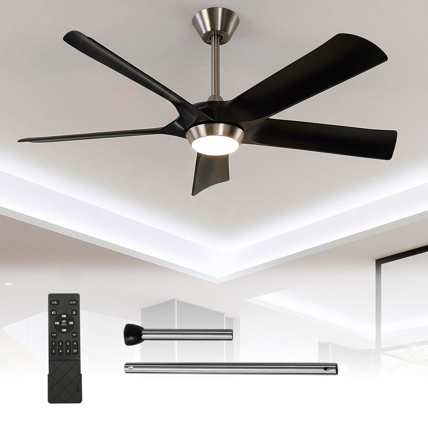 Tribesigns 52" Modern Ceiling Fan with Light Remote Control, Dimmable LED Reversible Fan Light, Quiet DC Motor 5-Blade Smart Ceiling Fan for Living