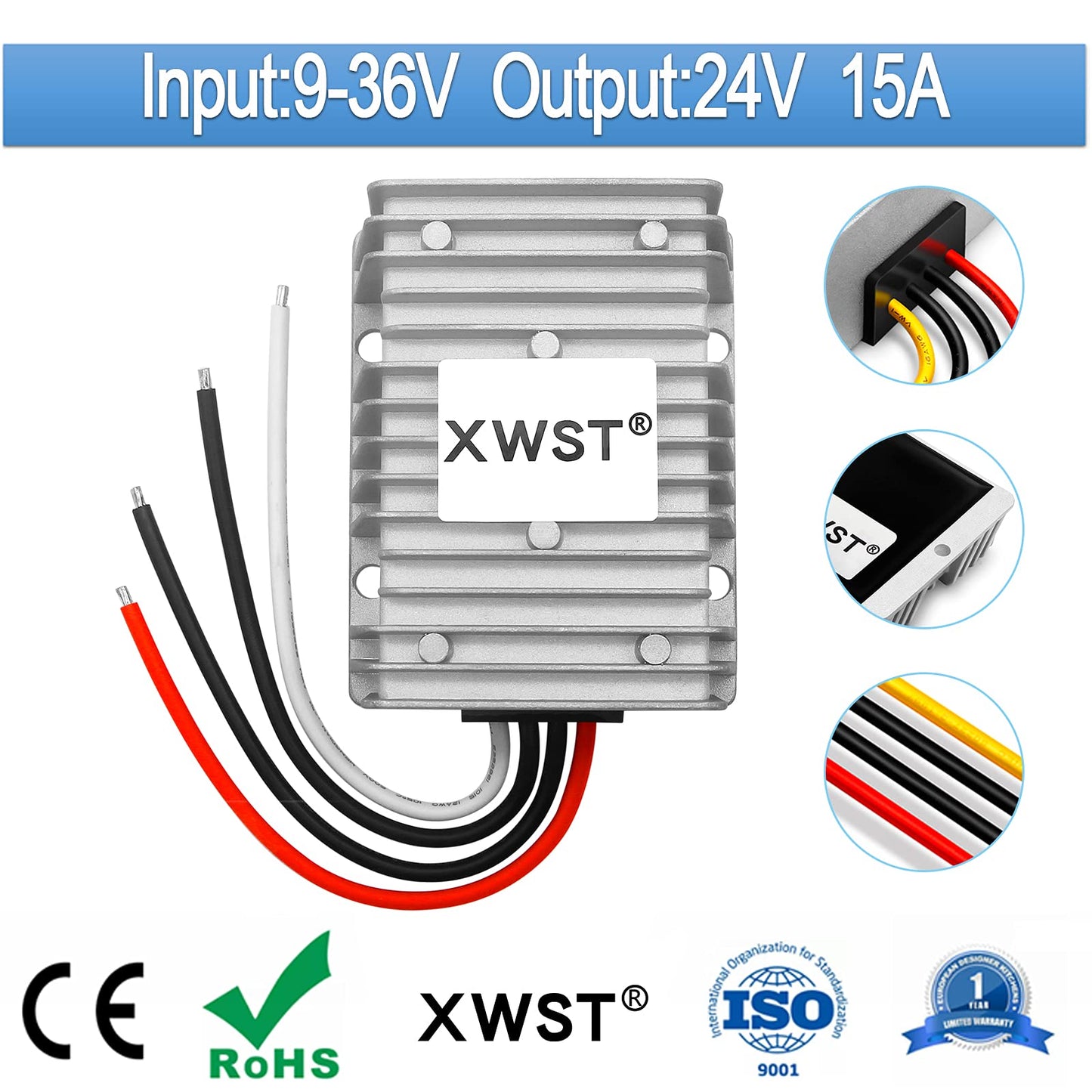DC DC Stabilizer 9V-36V to 24V Boost Buck Converter Power Supply 15A 360W Waterproof Voltage Regulator Auto Step Up Down 24V Volt Transformer Module