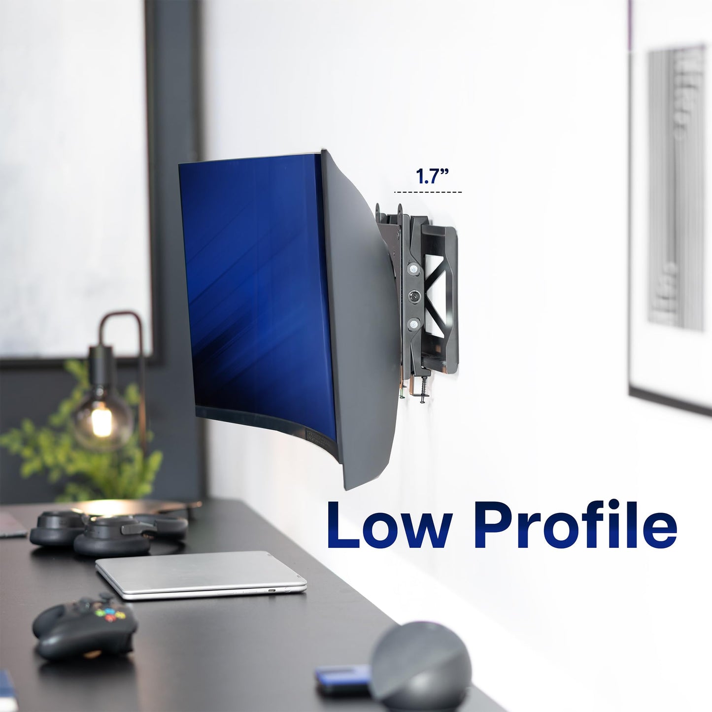 VIVO Low Profile Ultrawide Monitor Wall Mount for up to 49 inch Screens and up to 32” TVs, Holds 44 lbs, Tilt and Sliding Adjustment, Max VESA