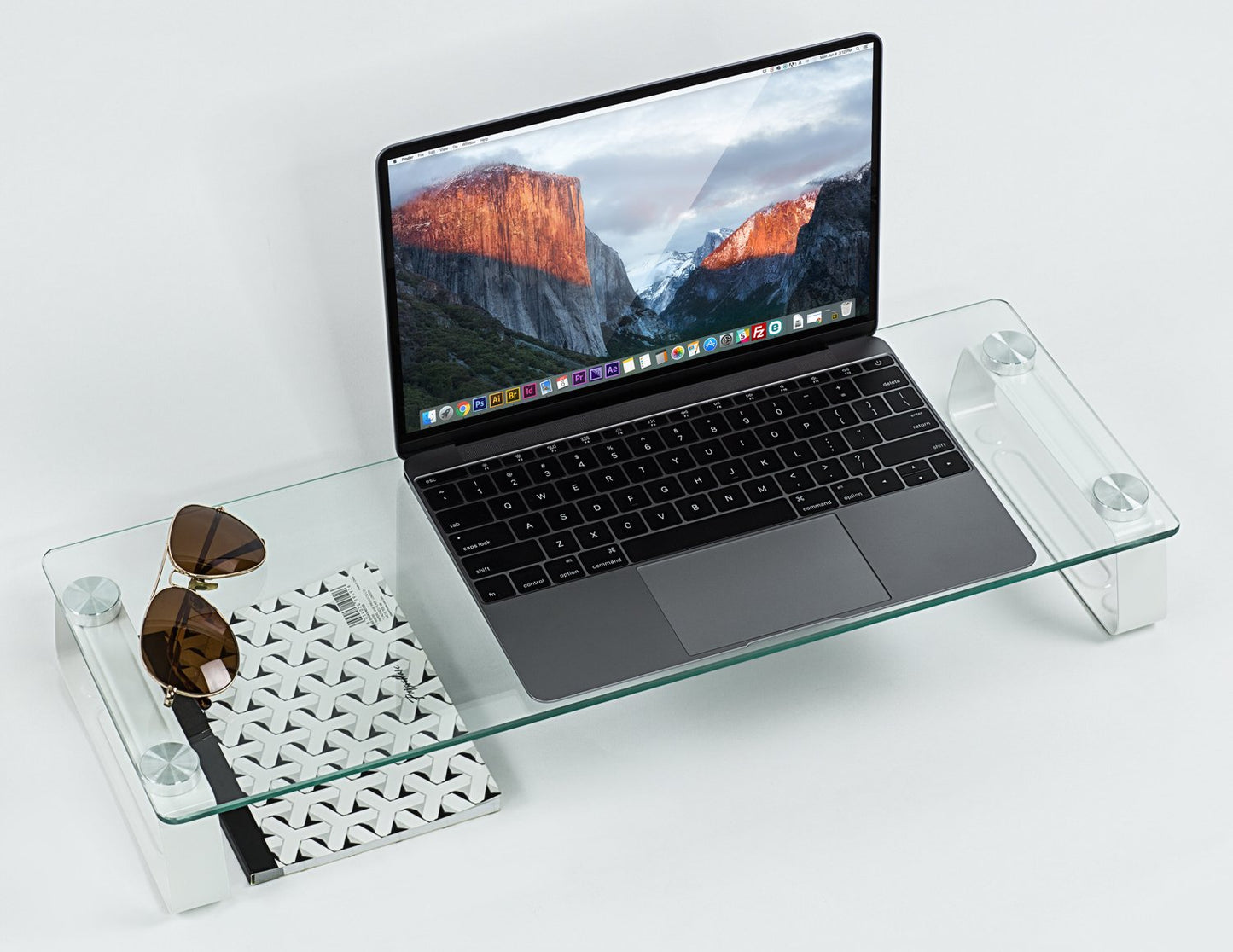 Mount-It! Glass Computer Monitor Riser and Laptop Stand | Clear Flat Screen Display Stand, Desktop Shelf and Organizer, Glass and Aluminum
