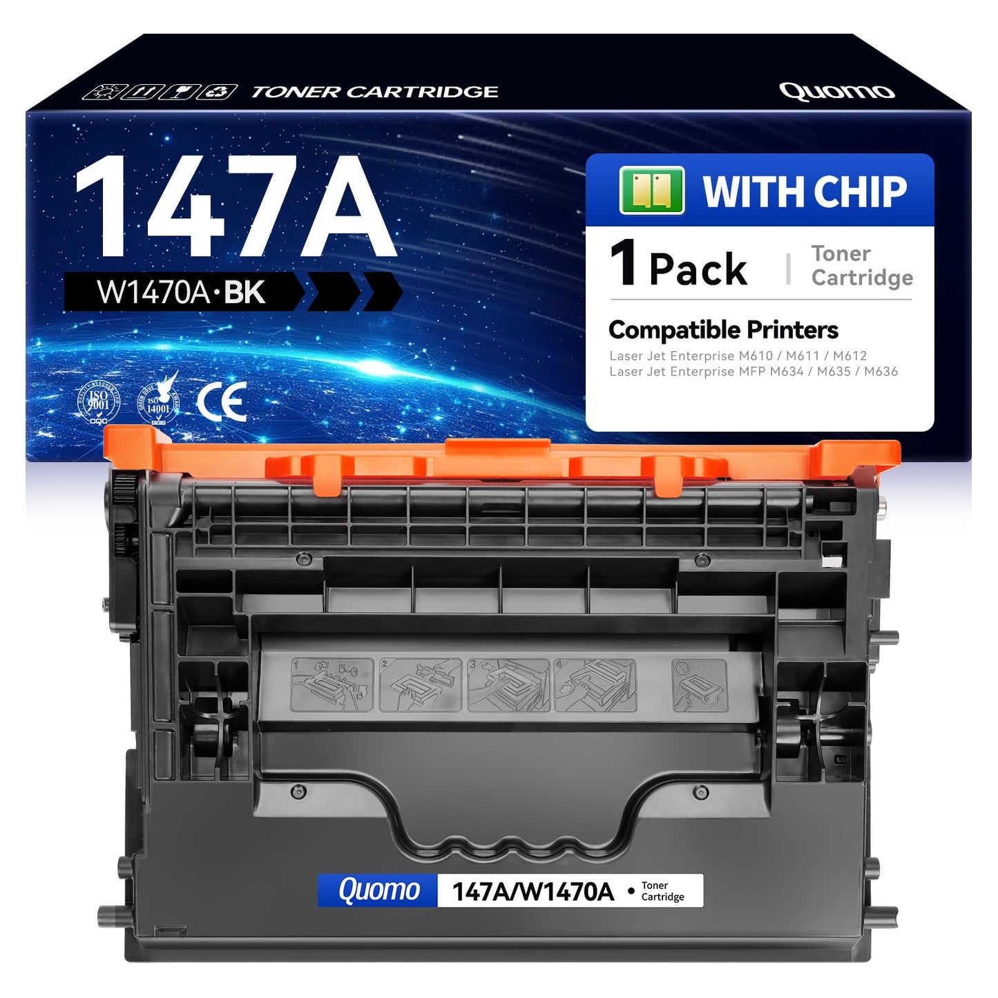 Quomo 147A Black Toner Cartridge Compatible for HP 147A W1470A 147X W1470X for HP Laser Jet Enterprise M610 M611 M612 LaserJet Enterprise MFP M634