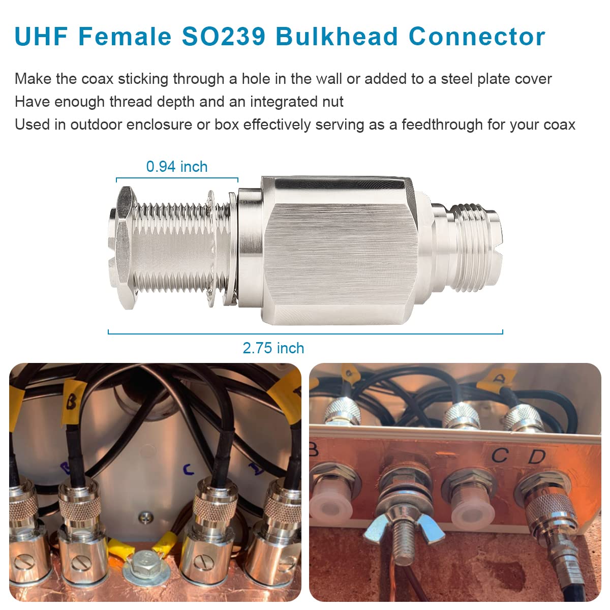 XRDS-RF UHF Coaxial Lightning Arrestor SO239 Socket Bulkhead UHF Female to Female Coaxial Connector for CB Ham Two-Way Radio Base Antennas
