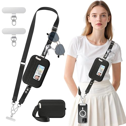 MoKo Phone Crossbody Lanyard with RFID Wallet, Clip and Go Strap Crossbody Lanyard & Detachable Wallet with ID Window, Adjustable iPhone Strap