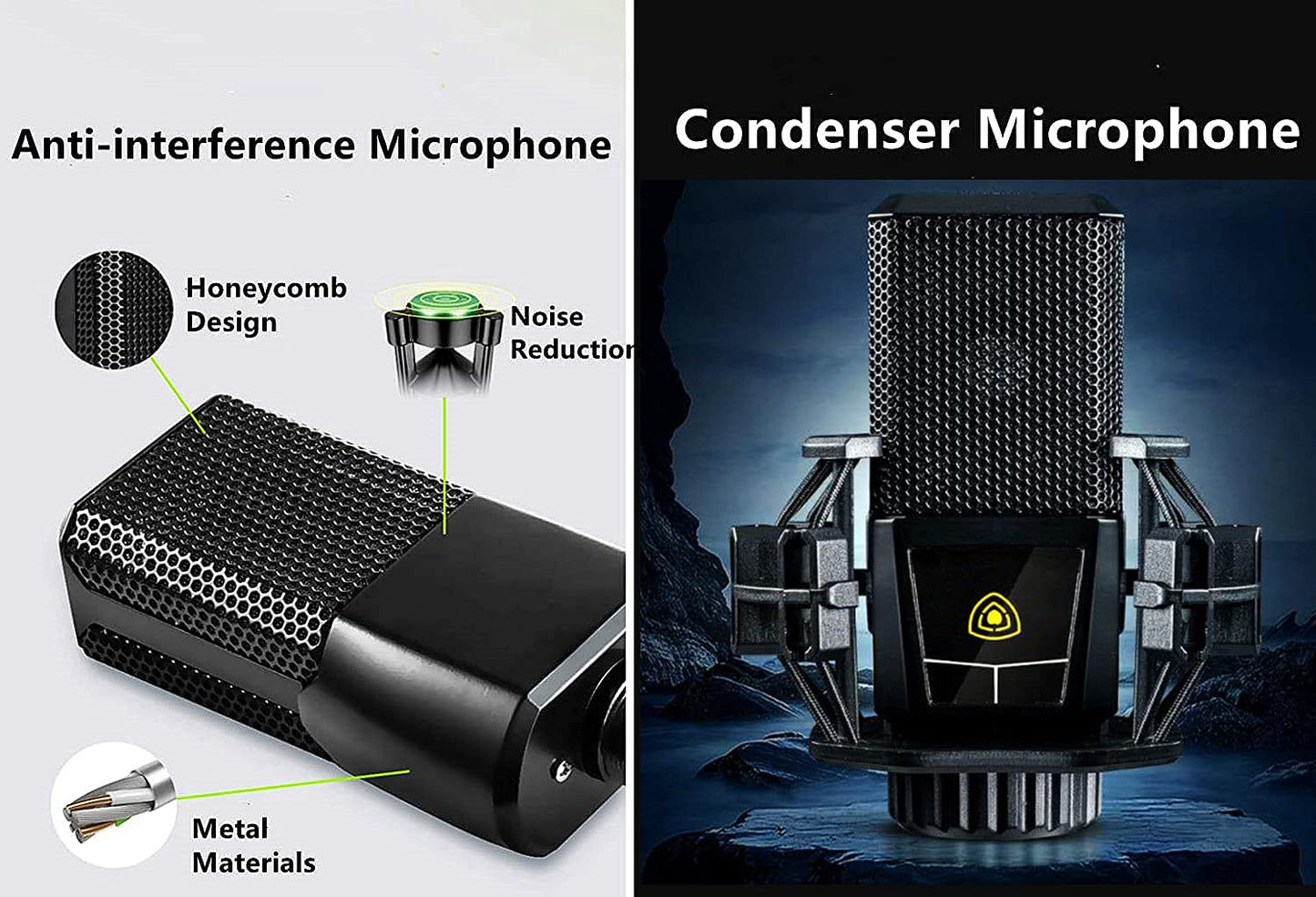 K300 Podcast Equipment Bundle, With Podcast Condenser Microphone, Voice Changer Sound Card with Multiple Sound Effects and LED Light, Prefect for