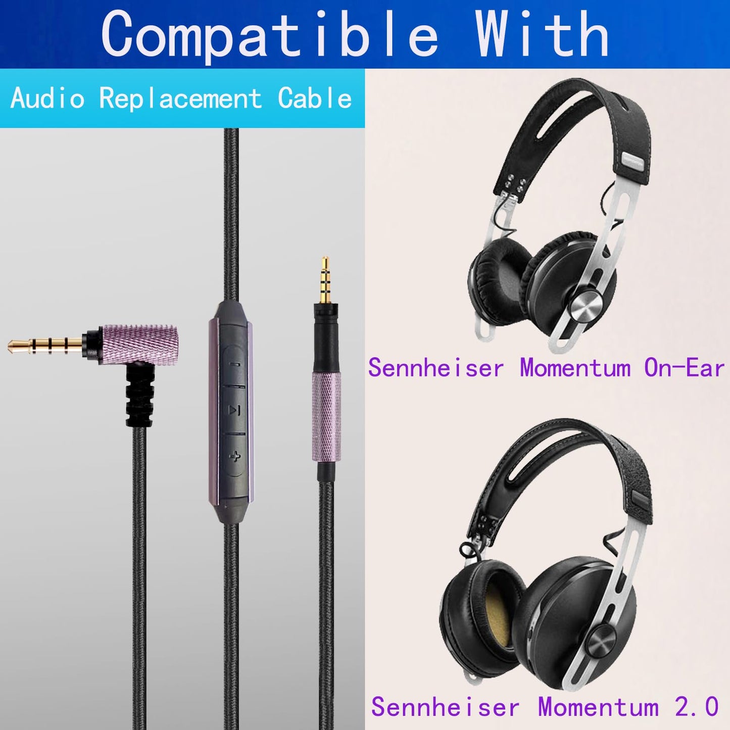 FAAEAL Replacement Upgrade Cable for Sennheiser Momentum 2.0/1.0, HD1,HD 4.50 SE, HD 450BT, HD 4.40, HD 4.30G Headphones,in-line Mic Control…