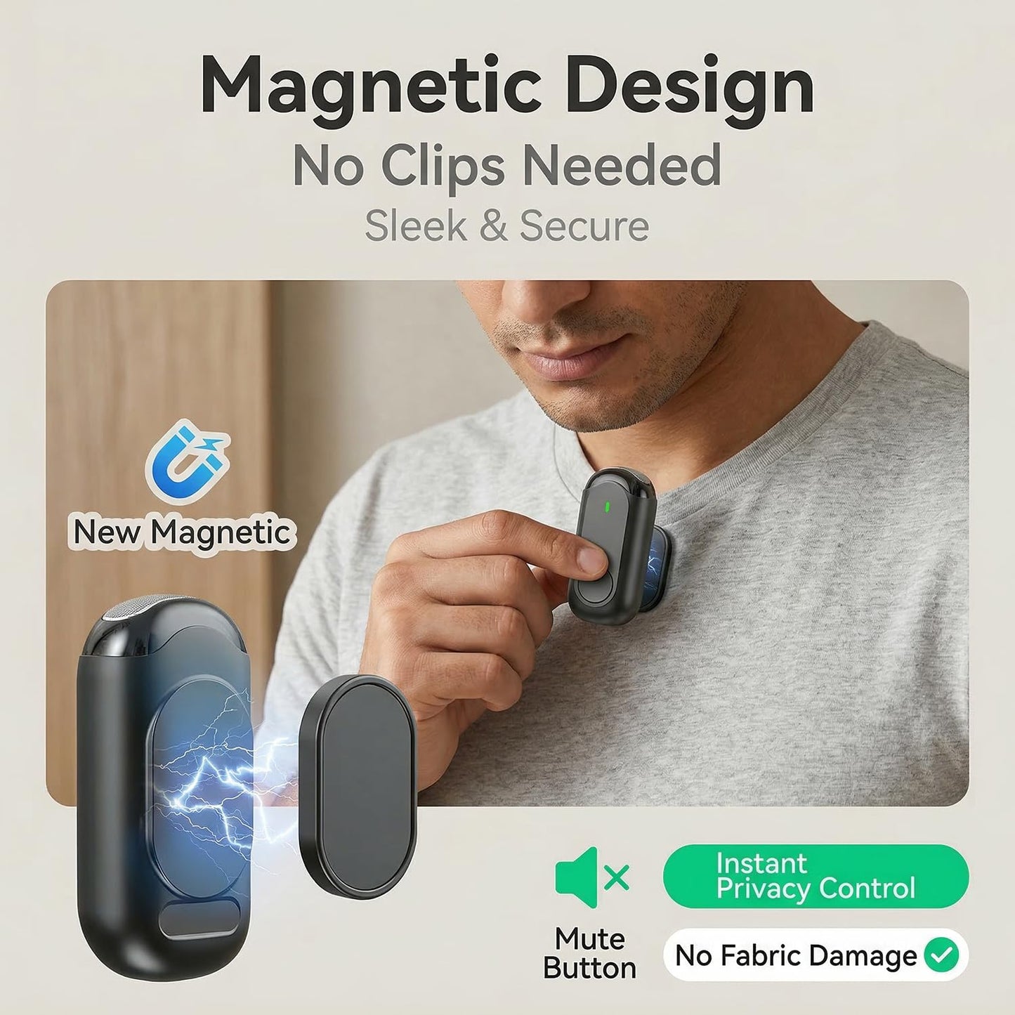 ABYLFE Wireless Lavalier Microphone for iPhone Android, Magnetic Mini Mic for Video Recording Live Stream, 2-in-1 Plug & Play Lapel Professional Mic