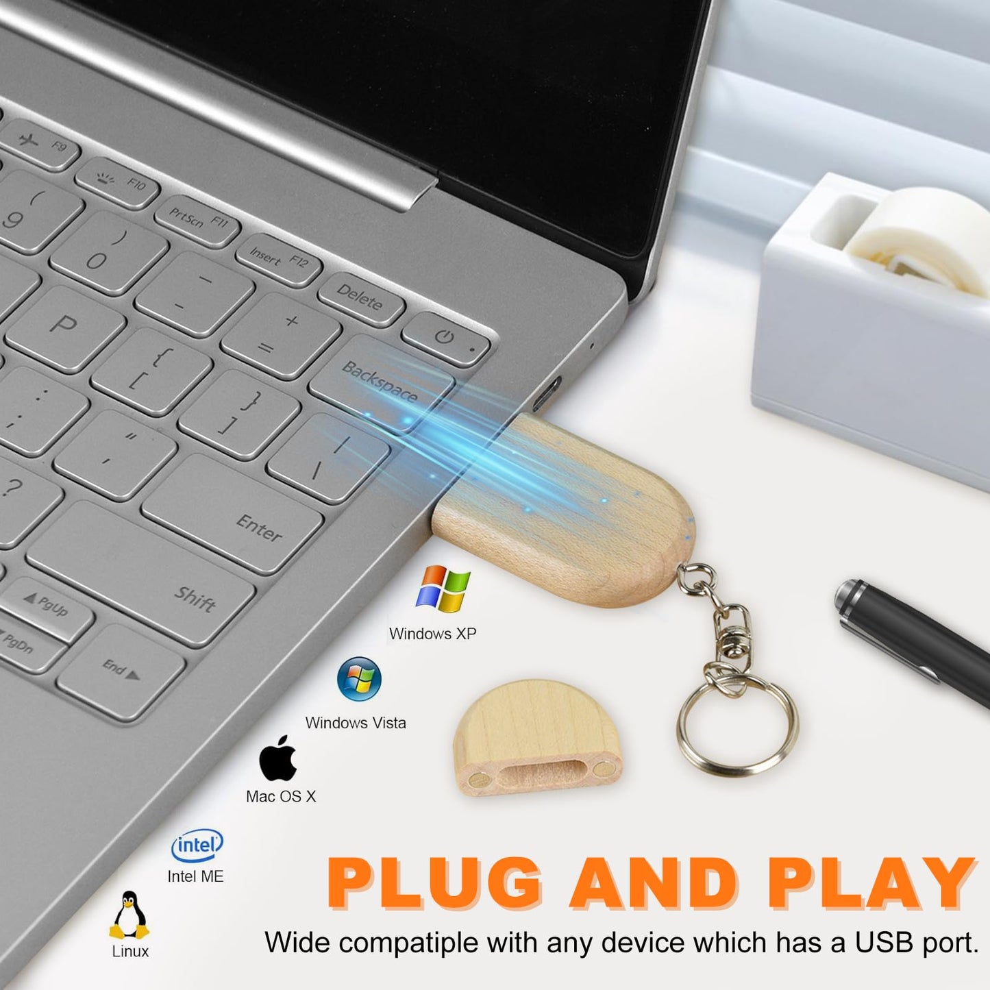 Novelty Wooden USB 2.0 Flash Drive 64GB Data Storage Memory Stick USB Stick Ellipse Pendrive with Wooden Box