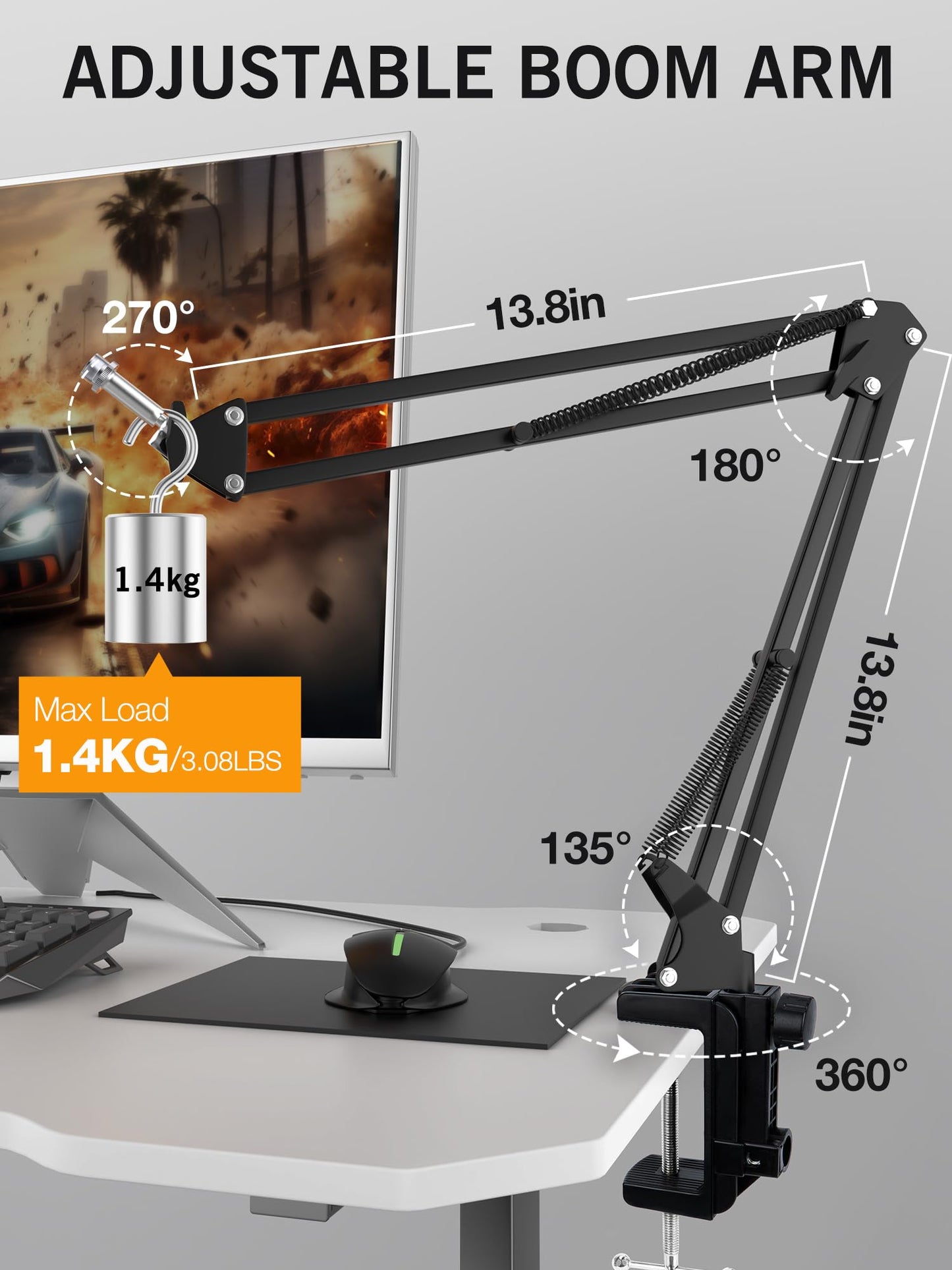 Razer Seiren X Mic Boom Arm with Foam Windscreen, Suspension Boom Scissor Arm Stand with Pop Filter Cover for Razer Seiren X USB Streaming Microphone
