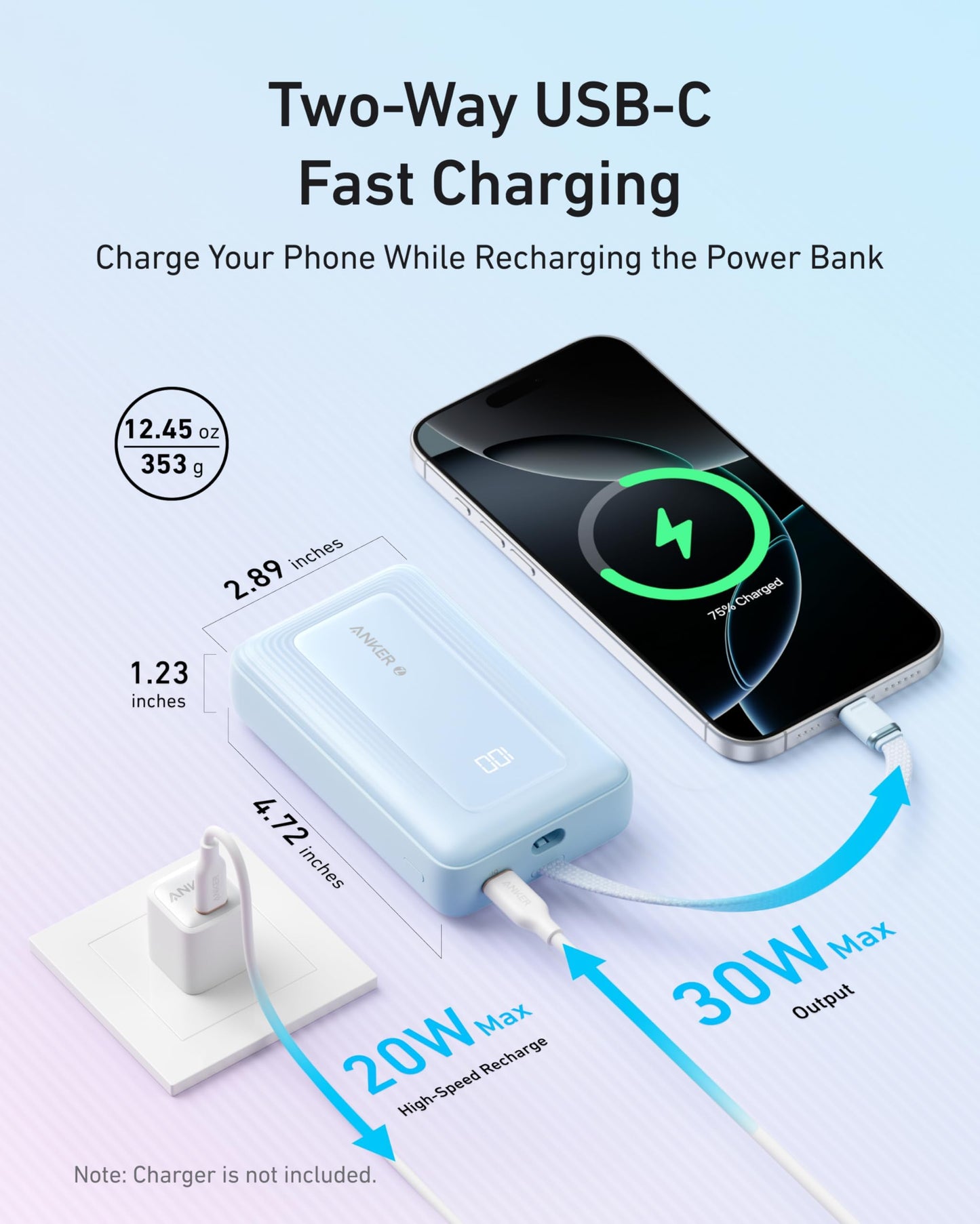 Anker Zolo Power Bank (2025 Upgraded Version), 20,000mAh 30W High-Speed Portable Charger with Built-in USB-C Cable, Battery Pack for iPhone 17/16 / 15