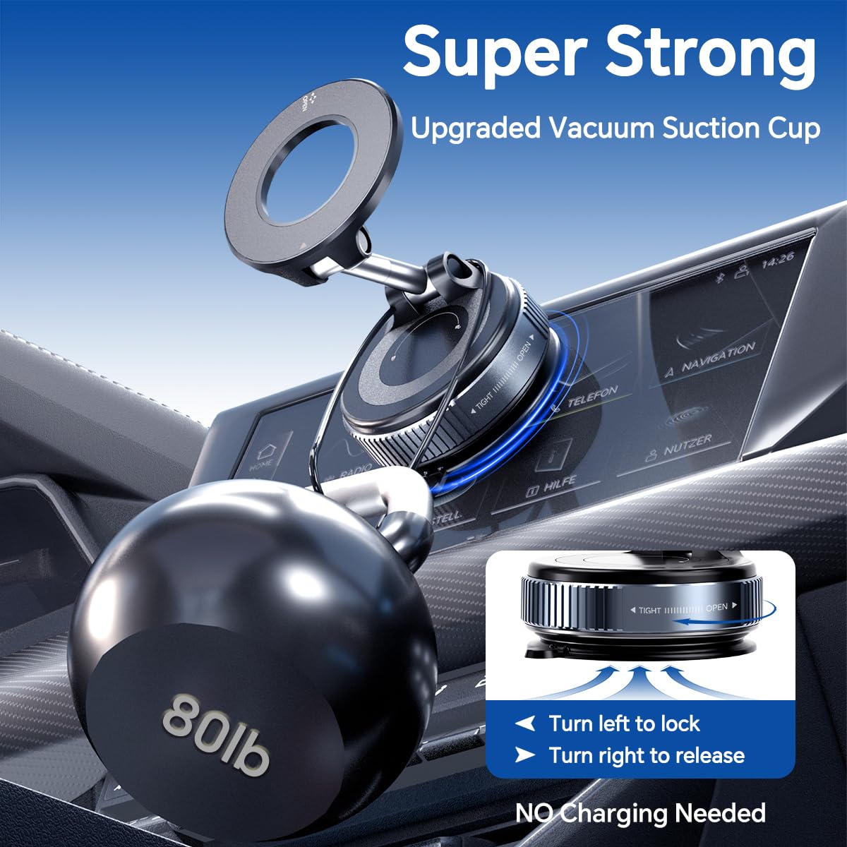 Lionora Vacuum Suction Cup Magnetic Phone Holder, Upgraded 360° Adjustable Magnetic Suction Cup Phone Mount for Car/Gym/Mirror/Smooth Surface