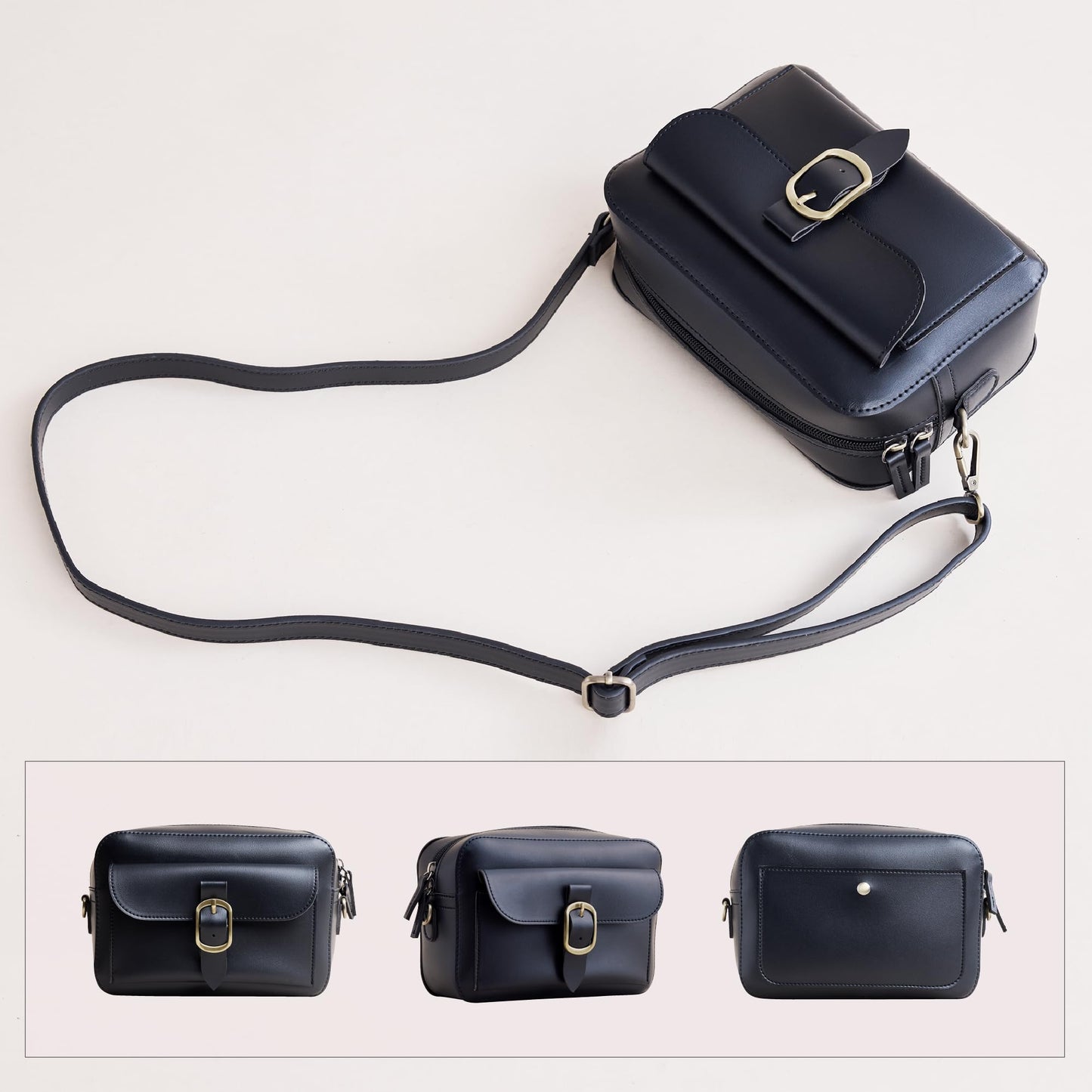 Vintage Vegan Leather Camera Bag for Women (BLACK)