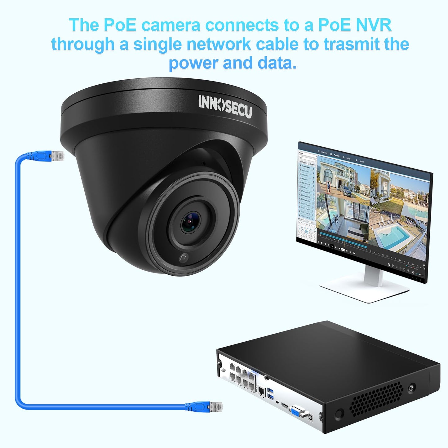 INNOSECU 8MP 4K Turret PoE Camera, Surveillance IP Security Camera, Outdoor Waterproof IP67, Built-in Mic, 2.8mm Lens Wide Angle 110?, Face Detection