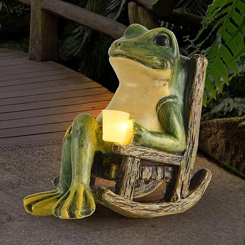 FOXMIS Miniature Frog Garden Statue Mom Dad Gifts Home Decorations Fairy Garden Accessories Outdoor Lights Solar Garden Frog Decor Art Housewarming
