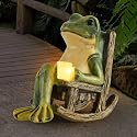 FOXMIS Miniature Frog Garden Statue Mom Dad Gifts Home Decorations Fairy Garden Accessories Outdoor Lights Solar Garden Frog Decor Art Housewarming