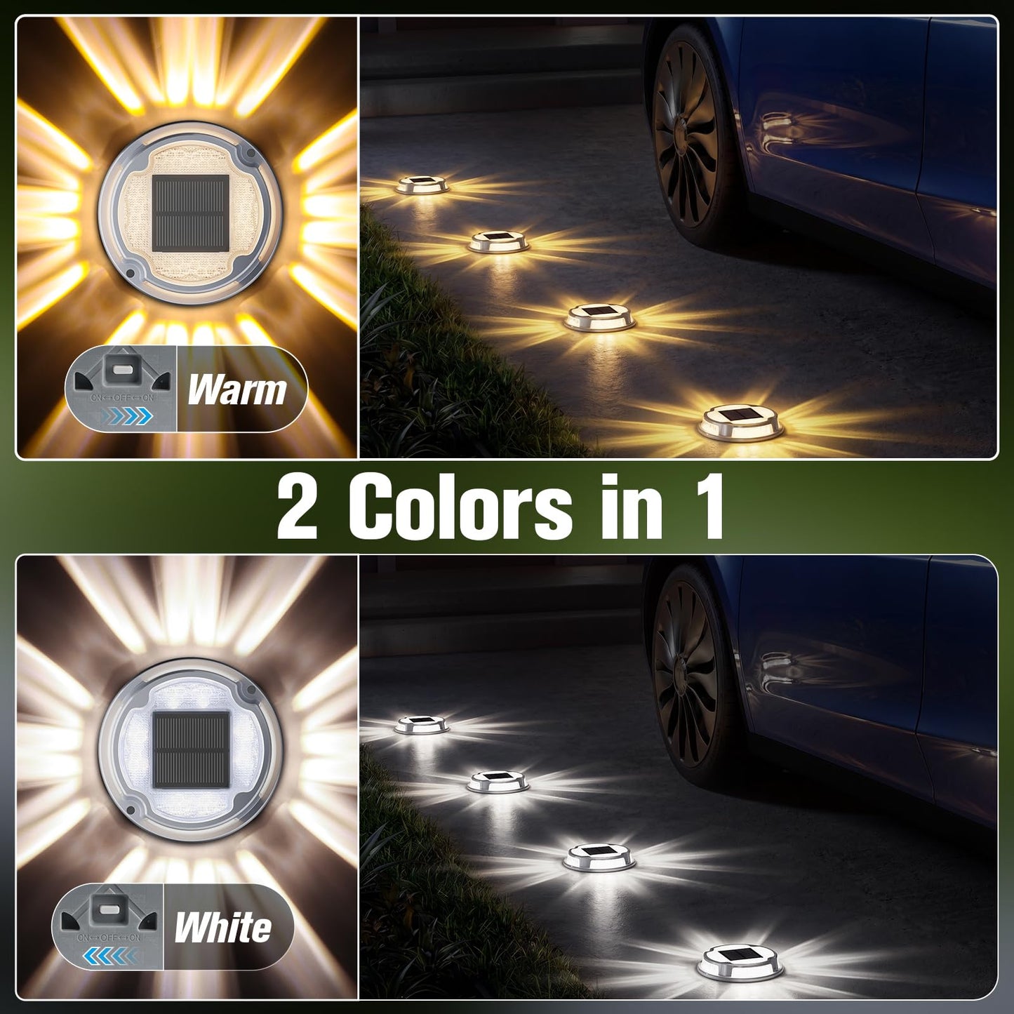 VOLISUN Solar Driveway Deck Lights Dock Marine Lights,12 Pack Solar Ground Light 2 Colors in 1 led Waterproof,Driveway Marker Light for Pathway