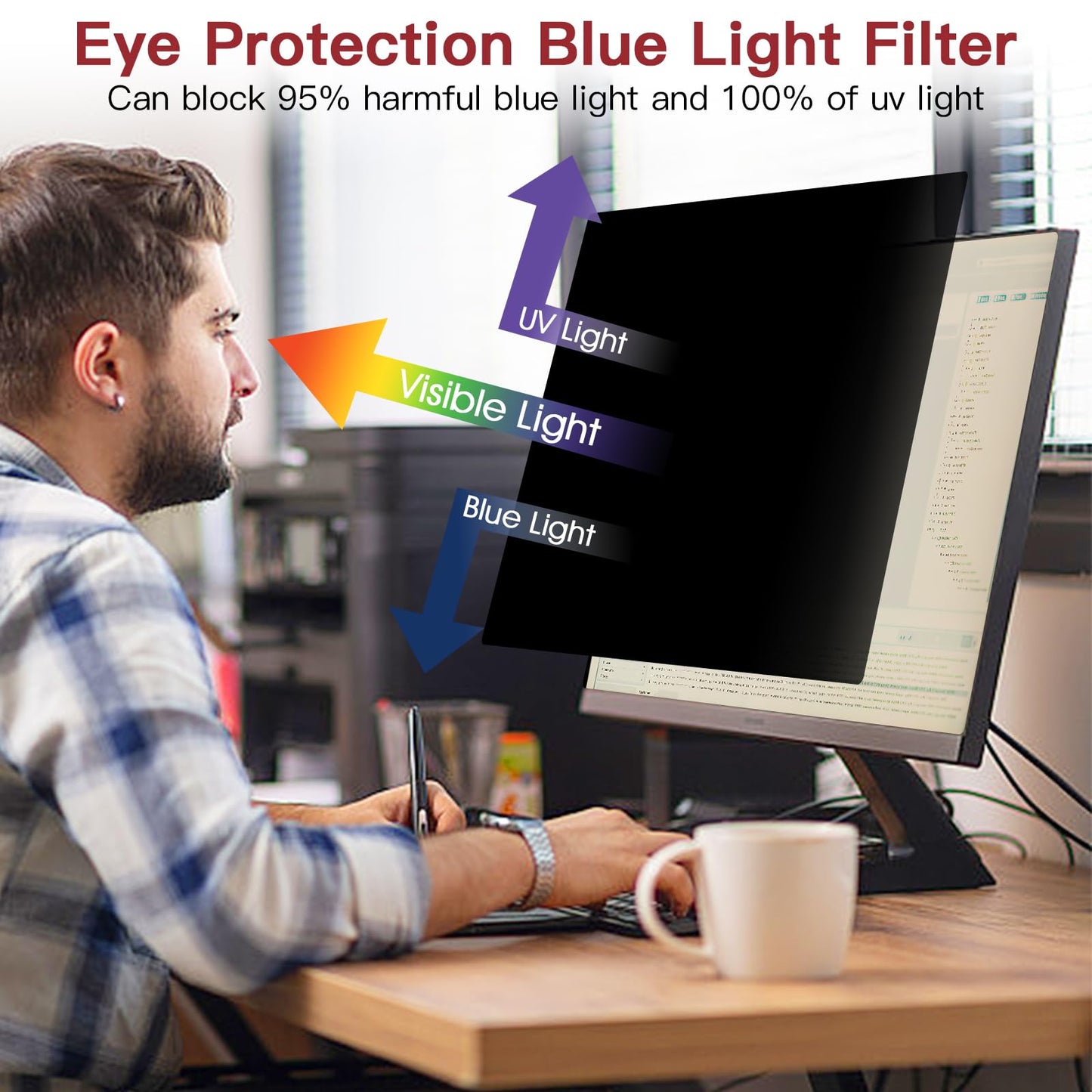 2 Pack 27 Inch Privacy Screen for Computer Monitor 16:9 Aspect Ratio, Eye Protection Anti Glare Computer Screen Cover, Removable Anti-Scratch Computer