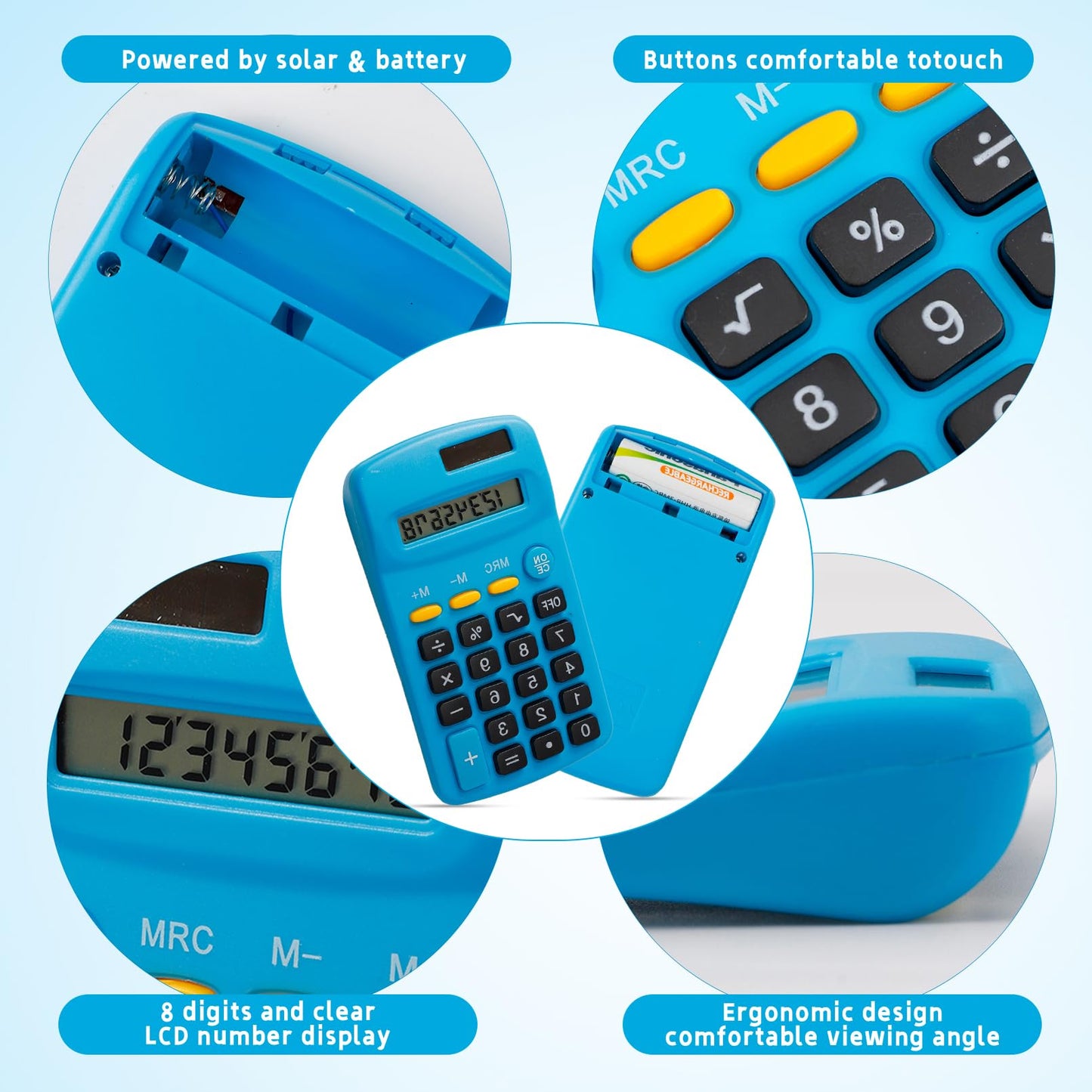 Enjamyo 18 Pcs Pocket Calculator, Solar Battery Dual Power, Basic Calculators, Mini Colorful Basic Solar Battery Calculator, 8 Digit Display
