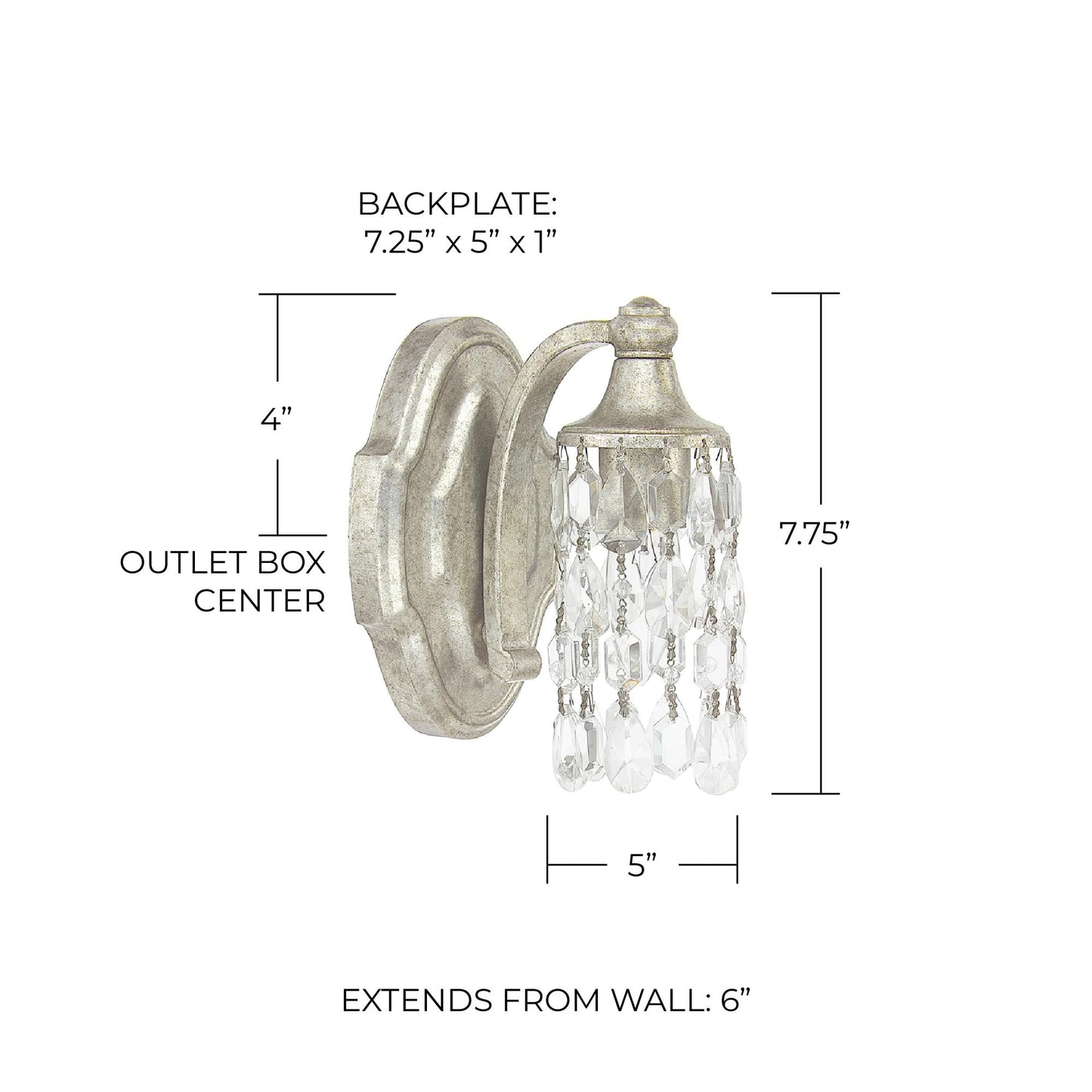 Capital Lighting 8521AS-CR Blakely Luxe K9 Crystal Wall Sconce, 1-Light 60 Watt, 8" H x 5" W, Antique Silver