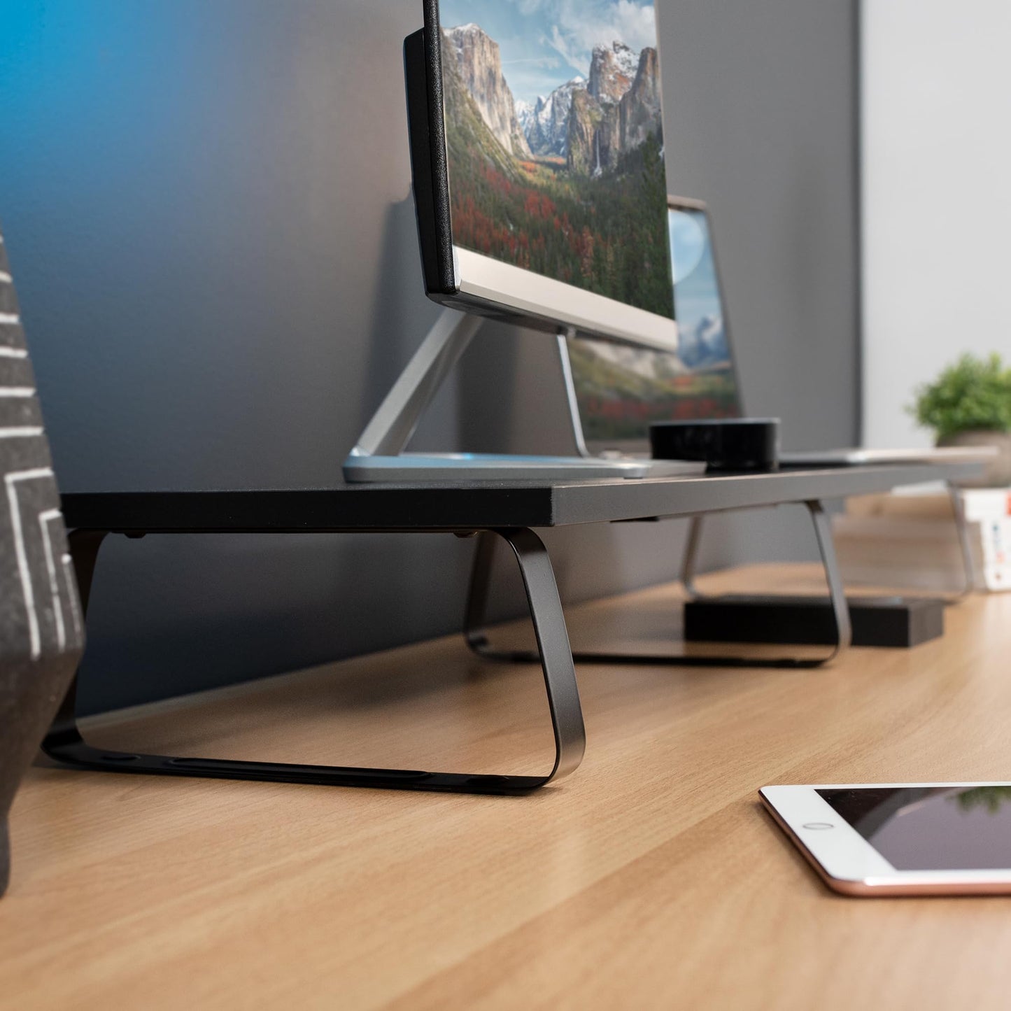 VIVO 39 inch Extra Long Monitor Stand, Wood & Steel Desktop Riser, Dual Screen, TV, Keyboard, Laptop, Ergonomic Desk and Tabletop Organizer, Black